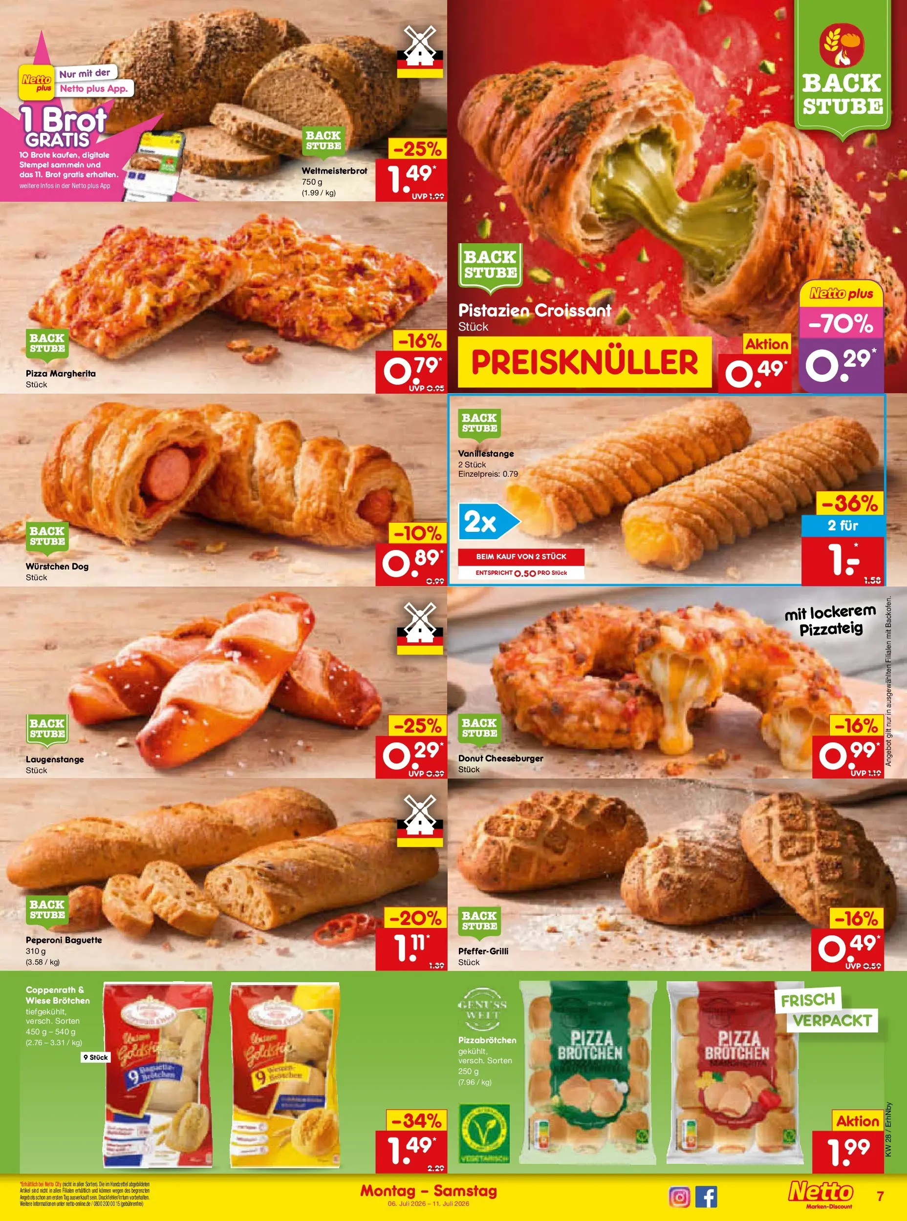 Netto Marken-Discount - Netto: Wochenangebote (ab 05.07.2026) » Angebote | Seite: 11 | Produkte: Baguette, Croissant, Brot, Pizza