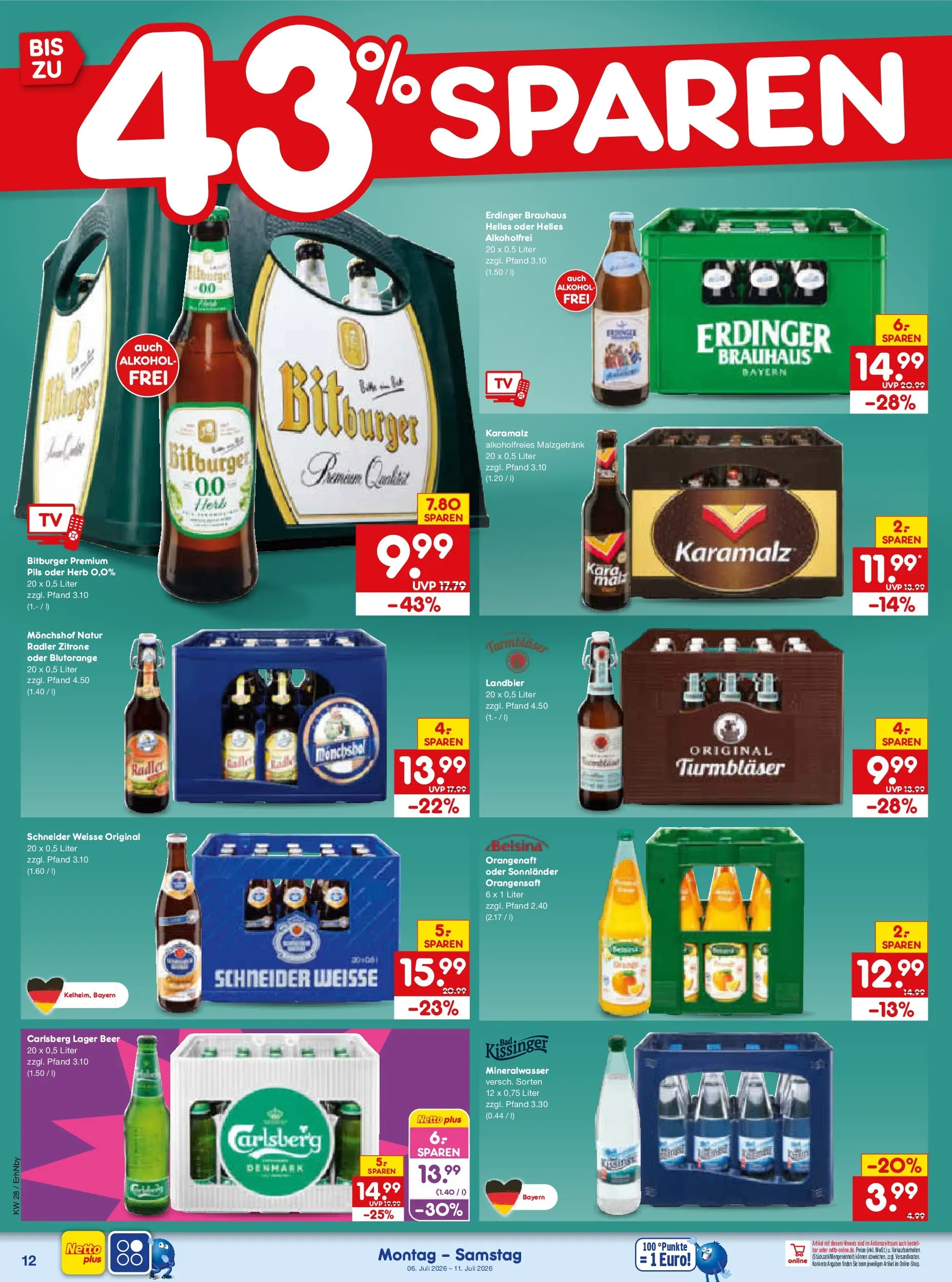 Netto Marken-Discount - Netto: Wochenangebote (ab 05.07.2026) » Angebote | Seite: 18 | Produkte: Monchshof, Erdinger, Pils, Mineralwasser