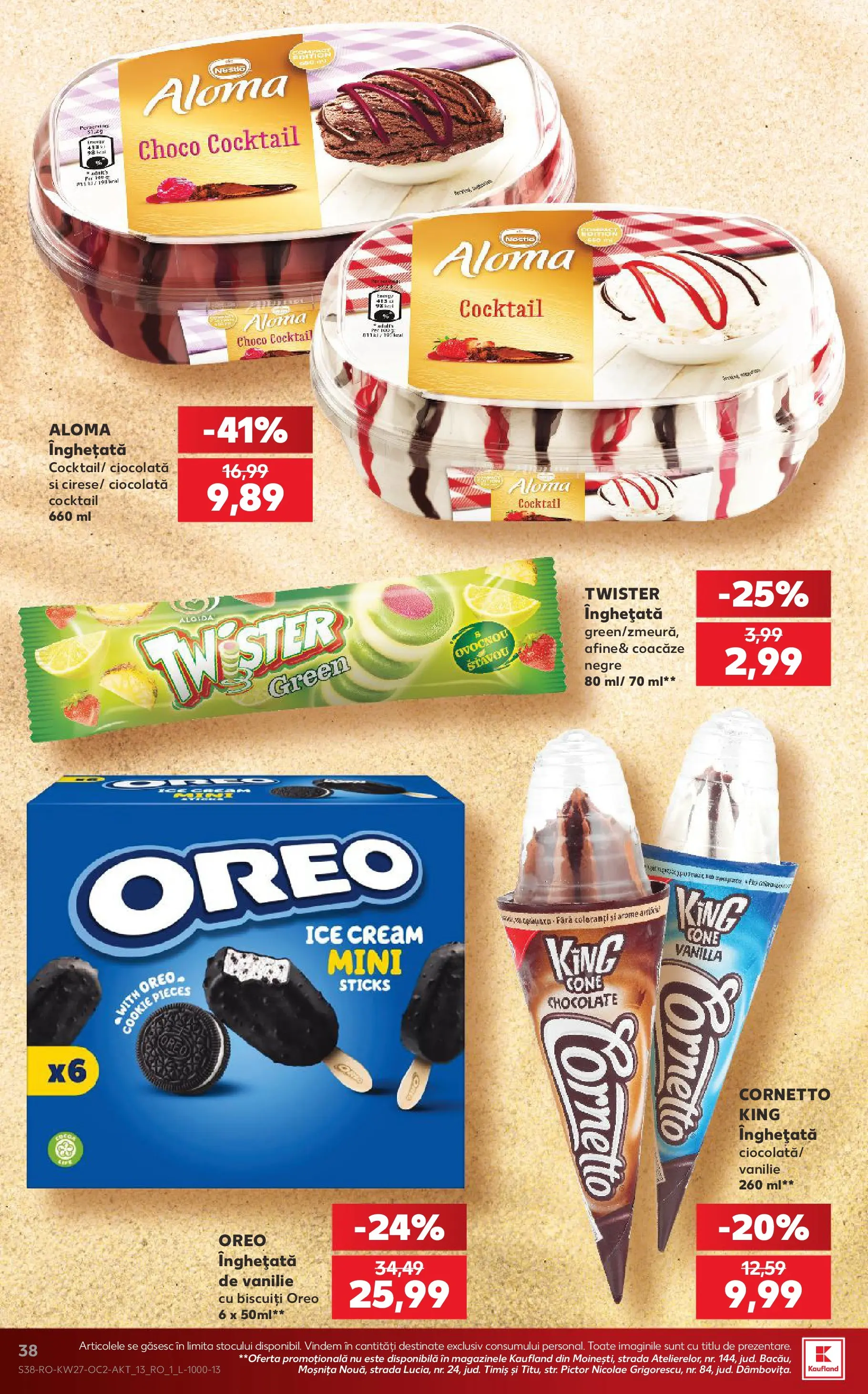Kaufland Domnesti 01.07.2026 - Revista si Oferta | Pagină: 38 | Produse: Ciocolată, Cocktail, Biscuiți, Înghețată