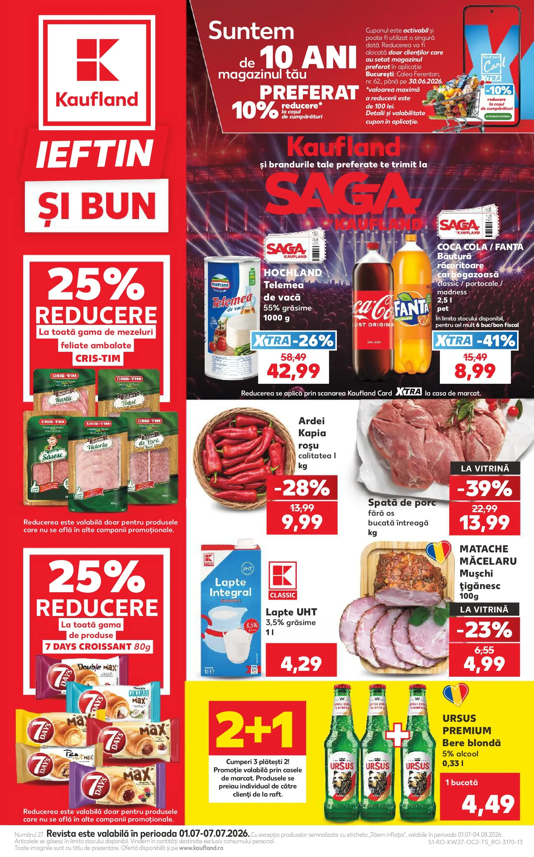 Kaufland București 01.07.2026 - Revista si Oferta | Pagină: 1 | Produse: Ardei, Amerikan servis, Lapte, Portocale