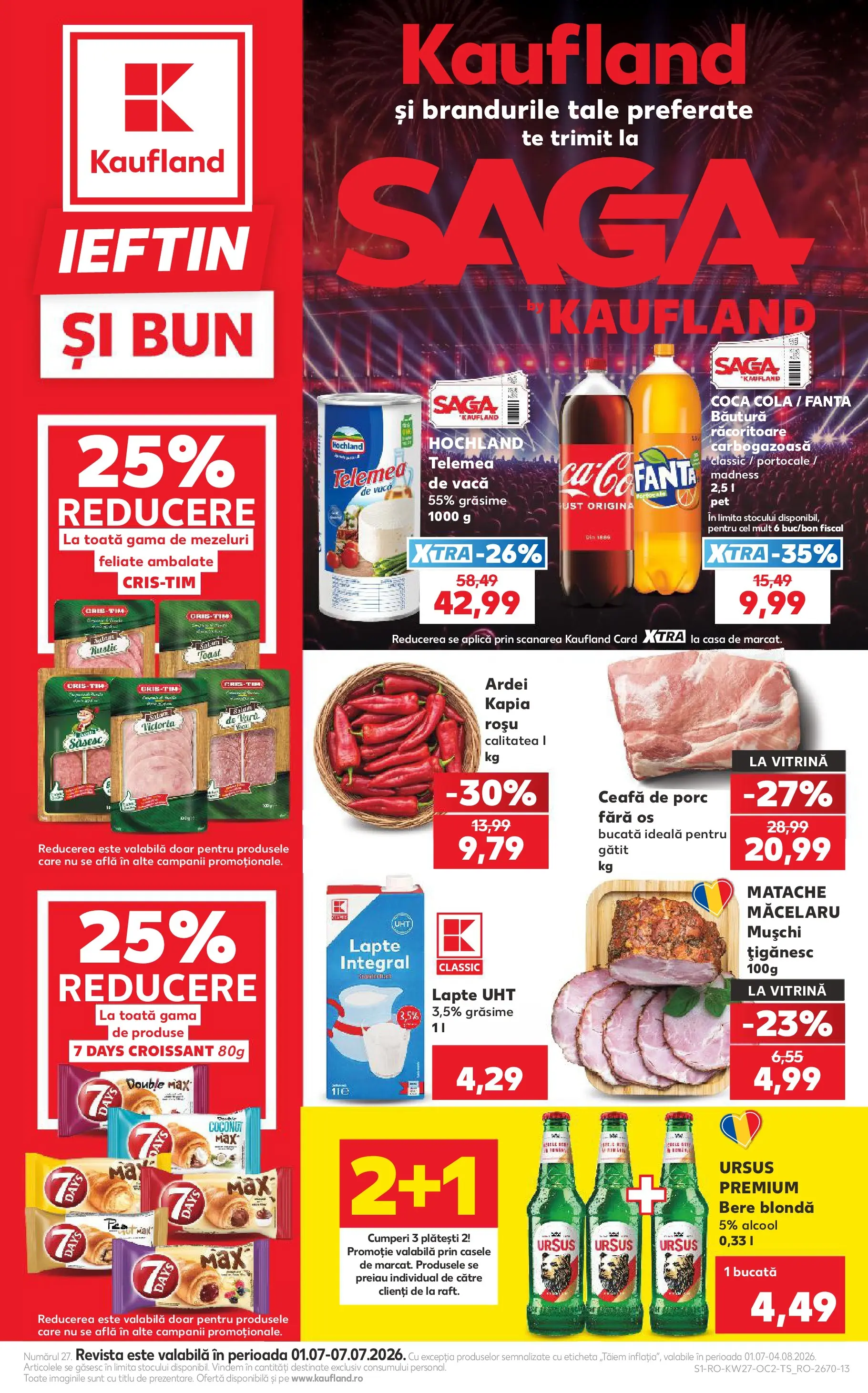 Kaufland Sovata 01.07.2026 - Revista si Oferta | Pagină: 1 | Produse: Keçeli kalem, Amerikan servis, Lapte, Salam