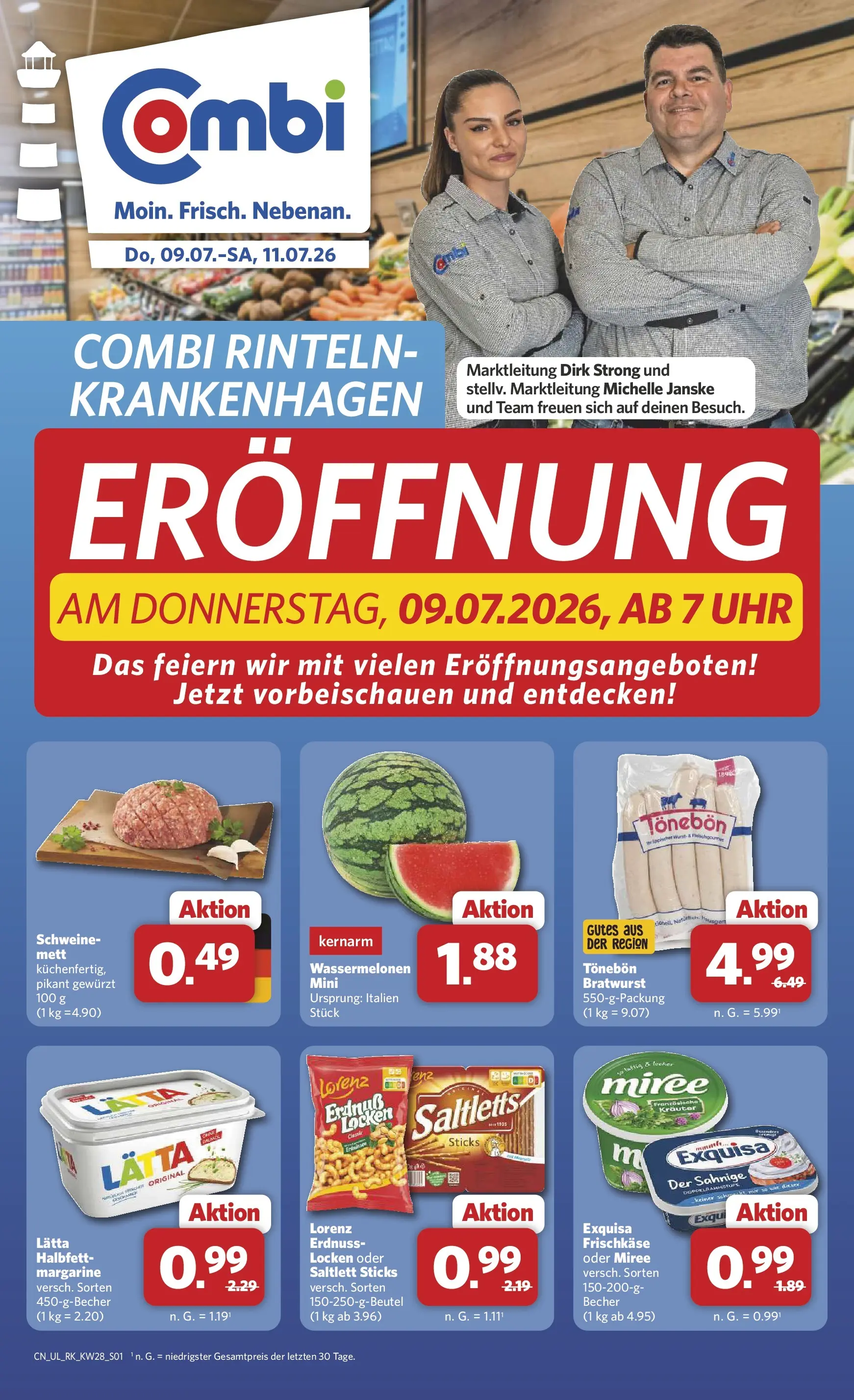 Combi Prospekt Rinteln (ab 09.07.2026) zum Blättern | Seite: 1 | Produkte: Margarine, Bratwurst, Exquisa, Uhr
