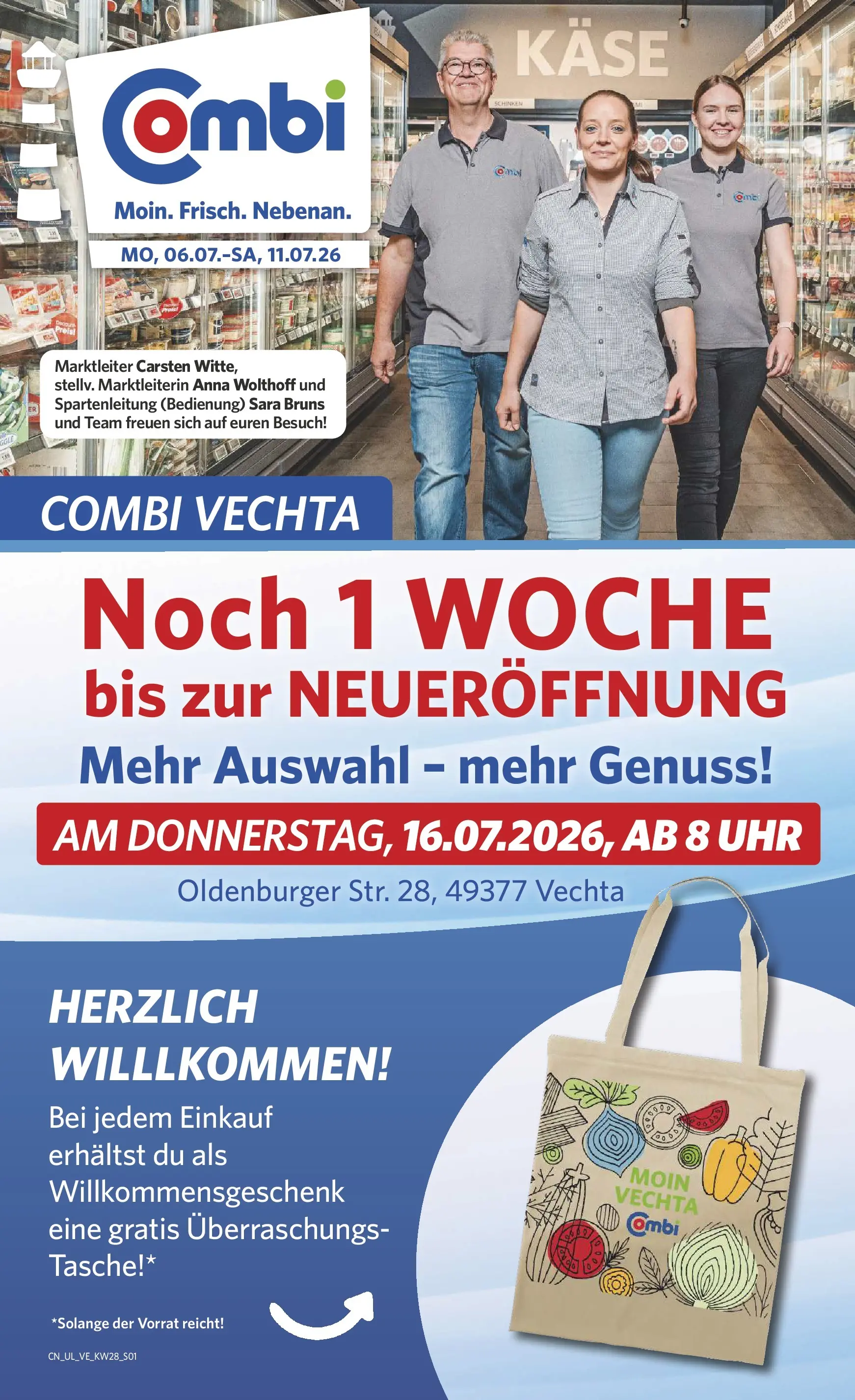 Combi Prospekt Vechta (ab 06.07.2026) zum Blättern | Seite: 1 | Produkte: Tasche, Käse, Schinken, Uhr