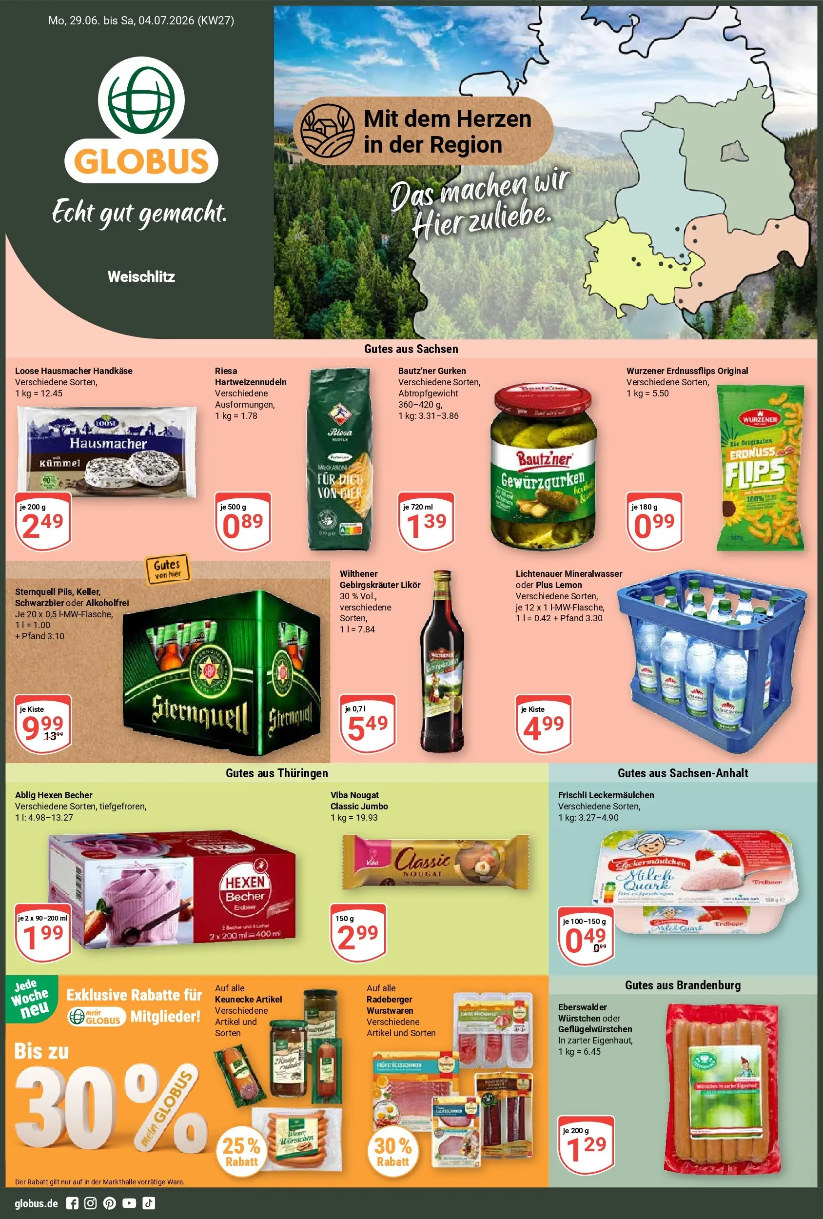 Globus Prospekt Weischlitz (ab 29.06.2026) » Angebote online | Seite: 5 | Produkte: Milch, Likör, Mineralwasser, Gurken
