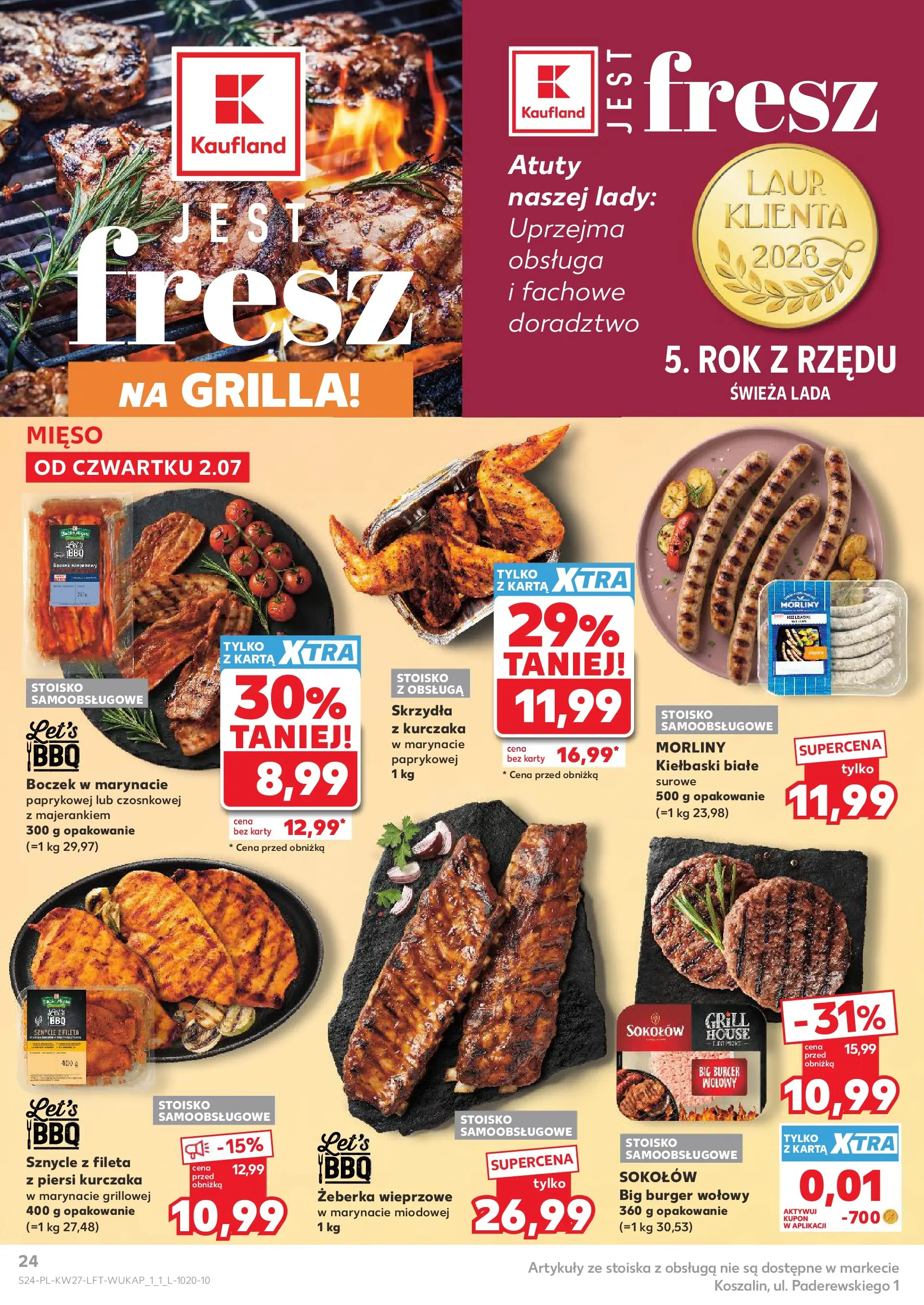 Kaufland gazetka (02.07.2026) - od jutra | Strona: 24 | Produkty: Karta, Mięso, Grill, Boczek Kaufland gazetka od 02.07.2026 - od jutra PDF | Strona: 24 | Produkty: Karta, Mięso, Grill, Boczek