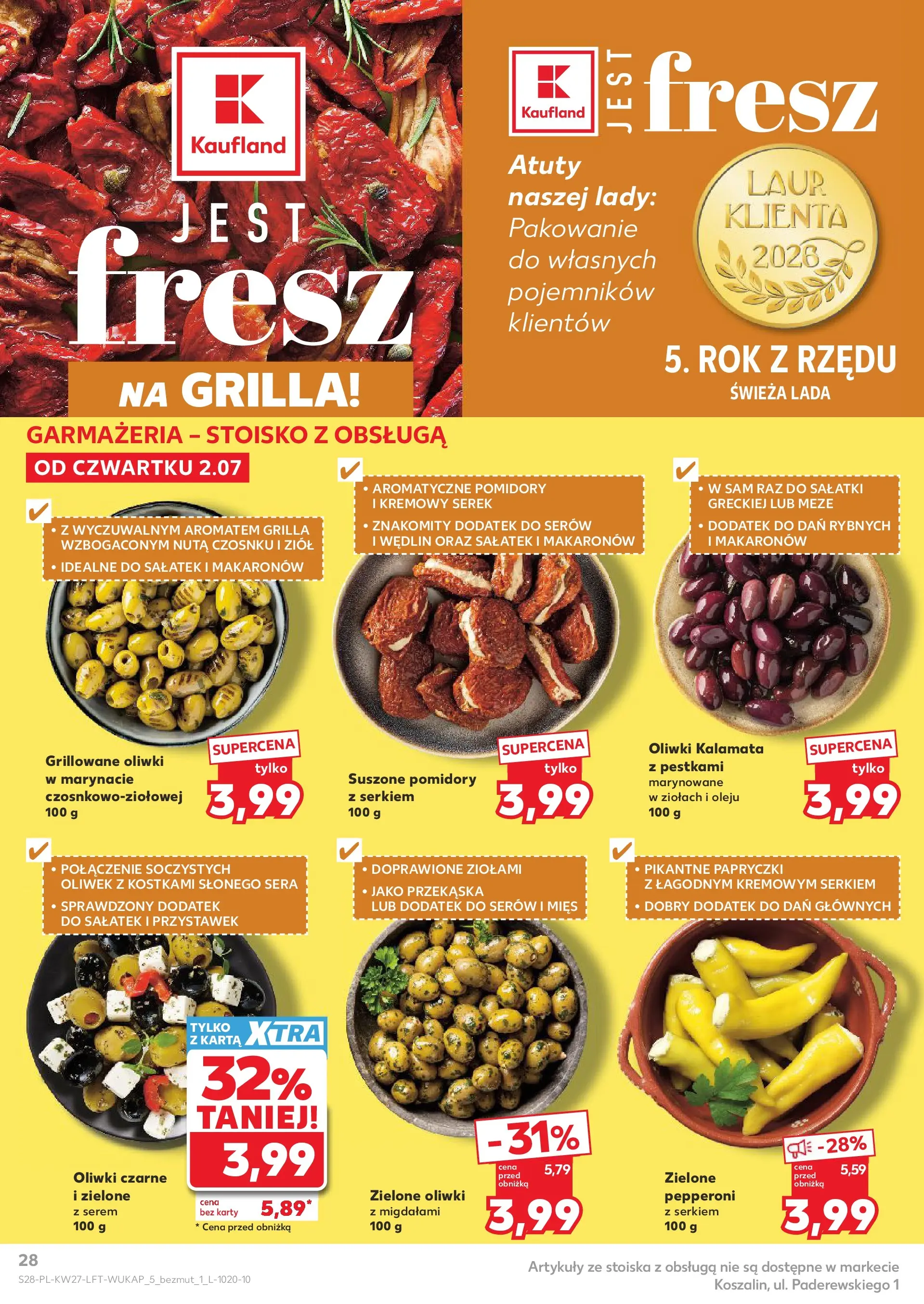 Kaufland gazetka (02.07.2026) - od jutra | Strona: 28 | Produkty: Karta, Serek, Pomidory, Oliwki czarne Kaufland gazetka od 02.07.2026 - od jutra PDF | Strona: 28 | Produkty: Karta, Serek, Pomidory, Oliwki czarne