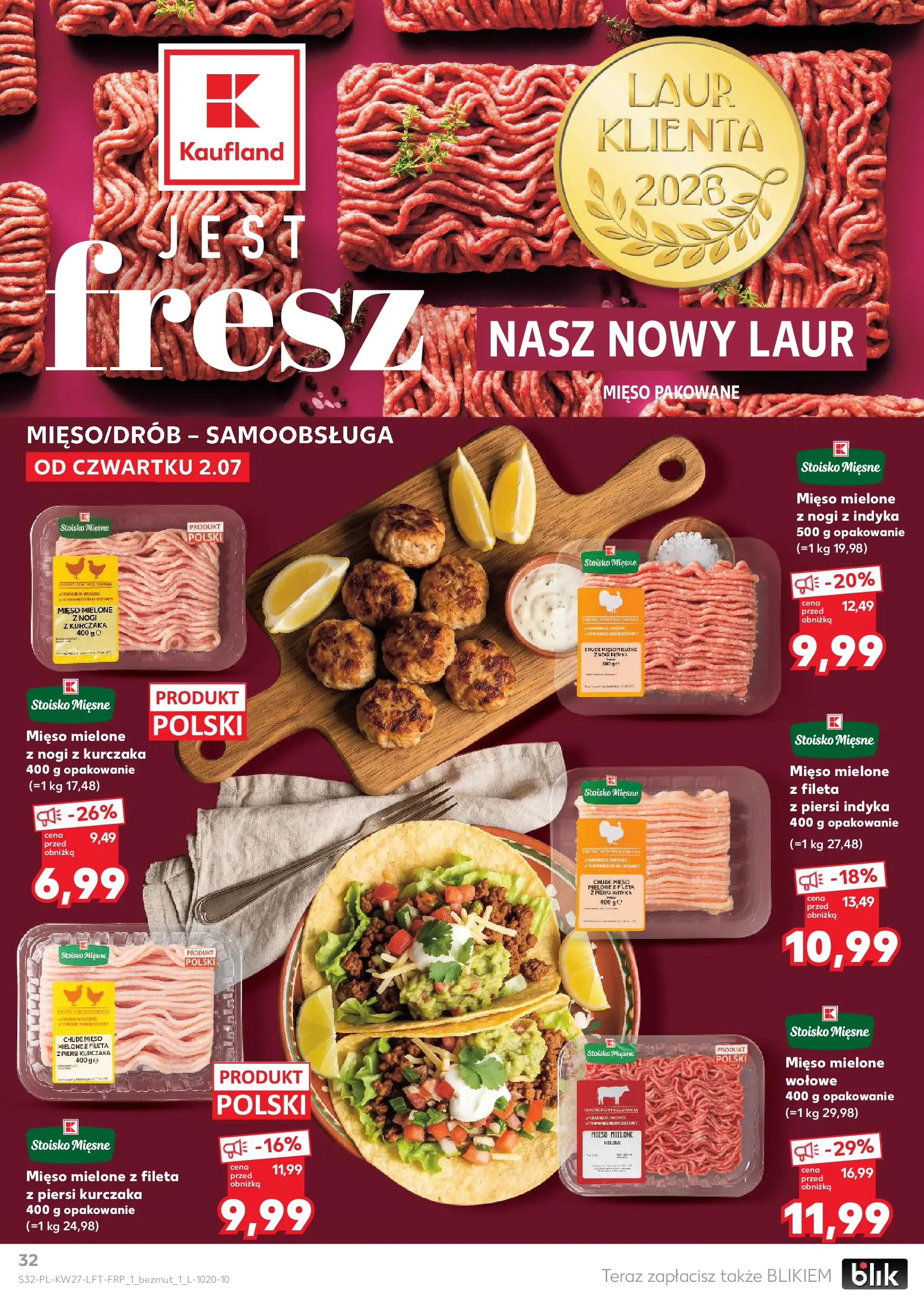 Kaufland gazetka (02.07.2026) - od jutra | Strona: 32 | Produkty: Piersi, Mięso, Mięso mielone wołowe, Mięso mielone Kaufland gazetka od 02.07.2026 - od jutra PDF | Strona: 32 | Produkty: Piersi, Mięso, Mięso mielone wołowe, Mięso mielone