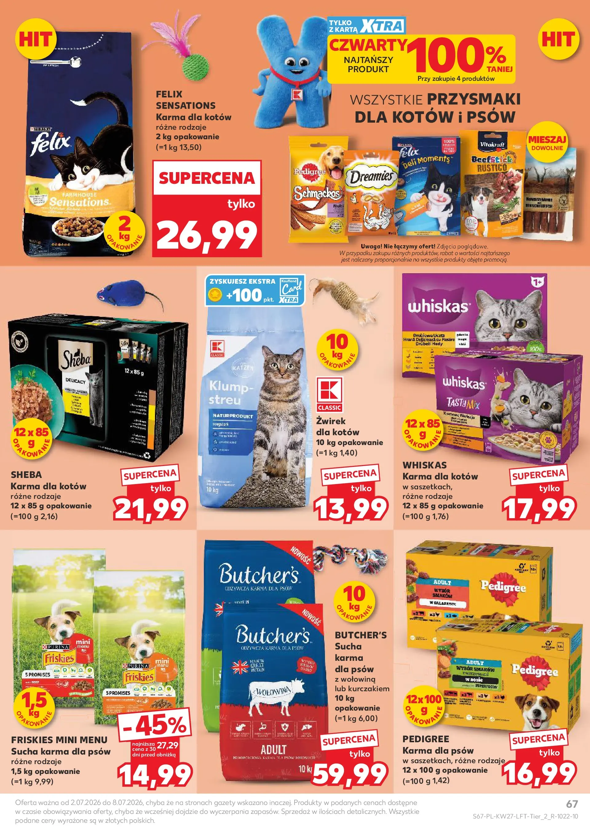 Kaufland gazetka (02.07.2026) - od jutra | Strona: 67 | Produkty: Karta, Karma dla kotów, Wołowina, Karma dla psów Kaufland gazetka od 02.07.2026 - od jutra PDF | Strona: 67 | Produkty: Karta, Karma dla kotów, Wołowina, Karma dla psów