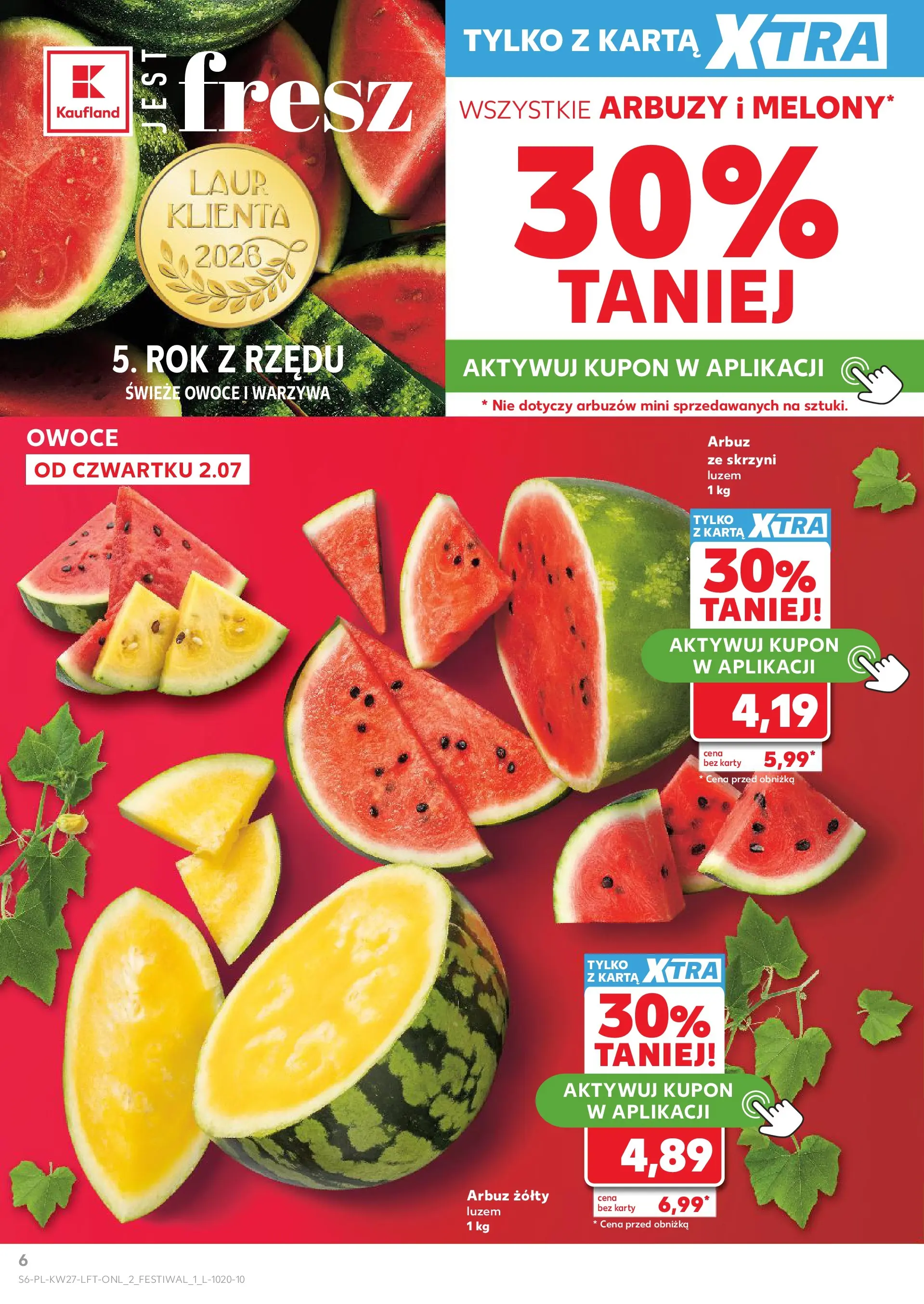 Kaufland gazetka (02.07.2026) - od jutra | Strona: 6 | Produkty: Karta, Arbuz, Warzywa, Owoce Kaufland gazetka od 02.07.2026 - od jutra PDF | Strona: 6 | Produkty: Karta, Arbuz, Warzywa, Owoce