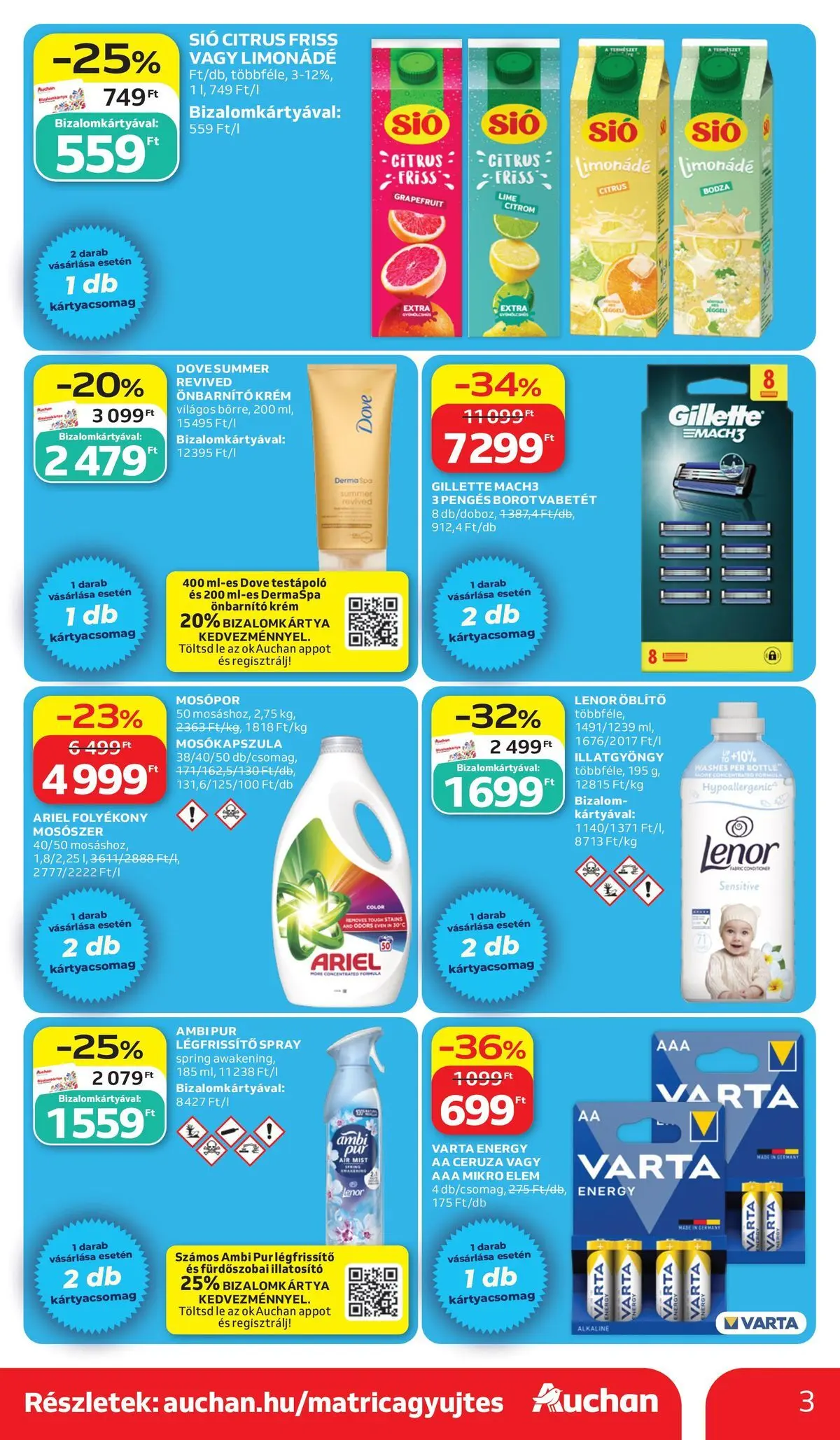 Auchan akciós újság Budapest - 2026.07.02. -tól/töl > akció, lapozható szórólap 🛍️ | Oldal: 3 | Termékek: Borotvabetét, Mosókapszula, Limonádé, Testápoló