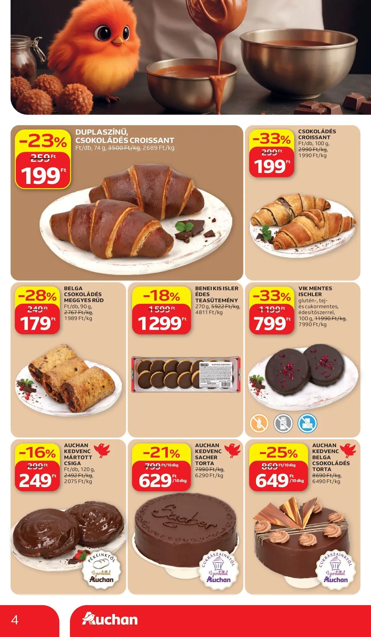 Auchan akciós újság Budapest - 2026.07.02. -tól/töl > akció, lapozható szórólap 🛍️ | Oldal: 4 | Termékek: Torta, Croissant, Teasütemény, Tej
