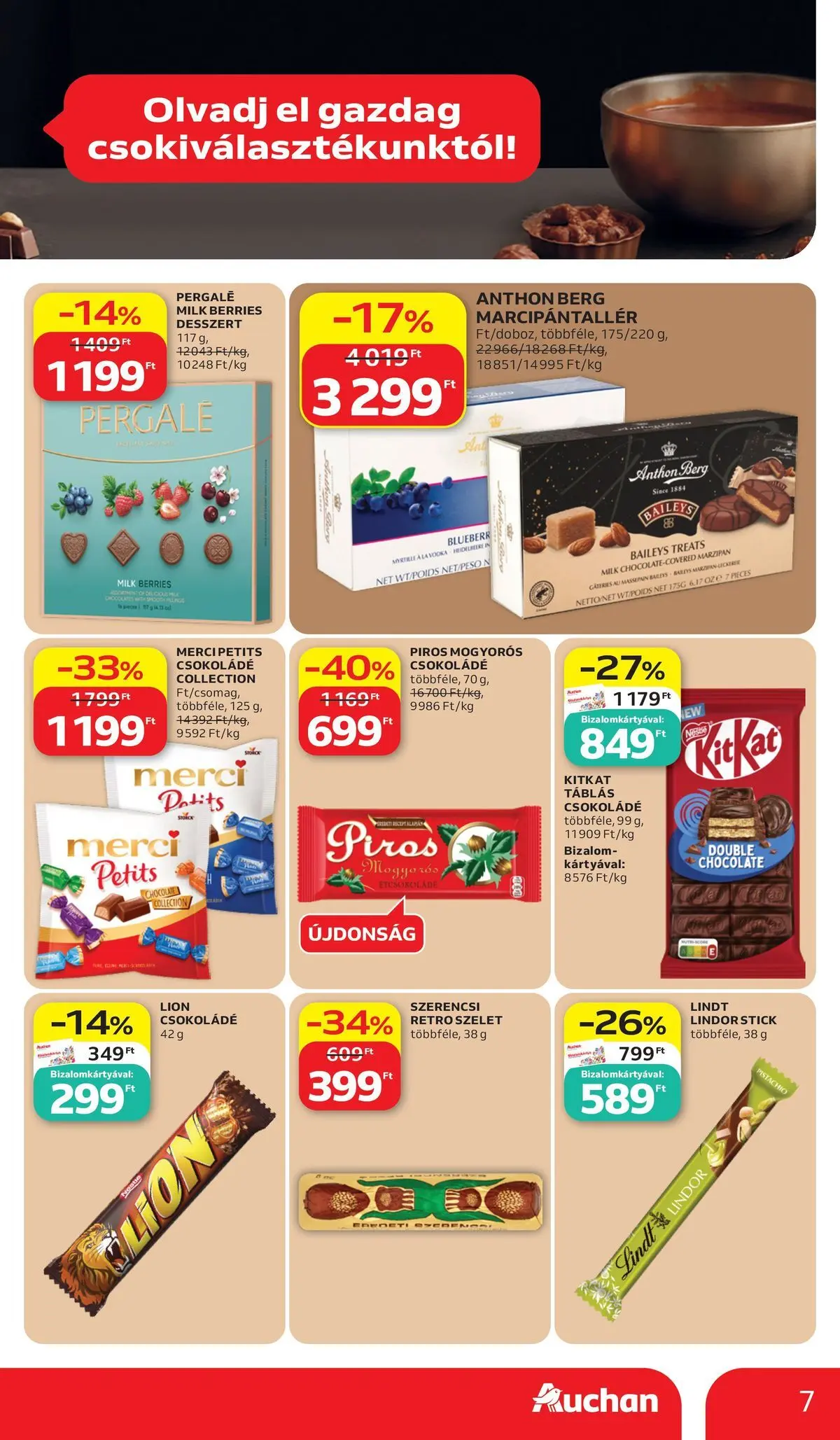 Auchan akciós újság Budapest - 2026.07.02. -tól/töl > akció, lapozható szórólap 🛍️ | Oldal: 7 | Termékek: Étcsokoládé, Csokoládé