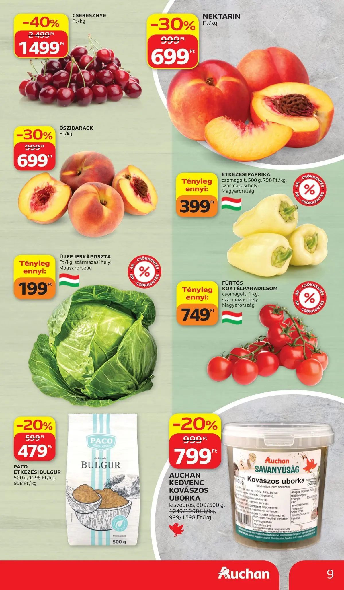 Auchan akciós újság Budapest - 2026.07.02. -tól/töl > akció, lapozható szórólap 🛍️ | Oldal: 9 | Termékek: Koktélparadicsom, Fehérje, Koriander, Uborka