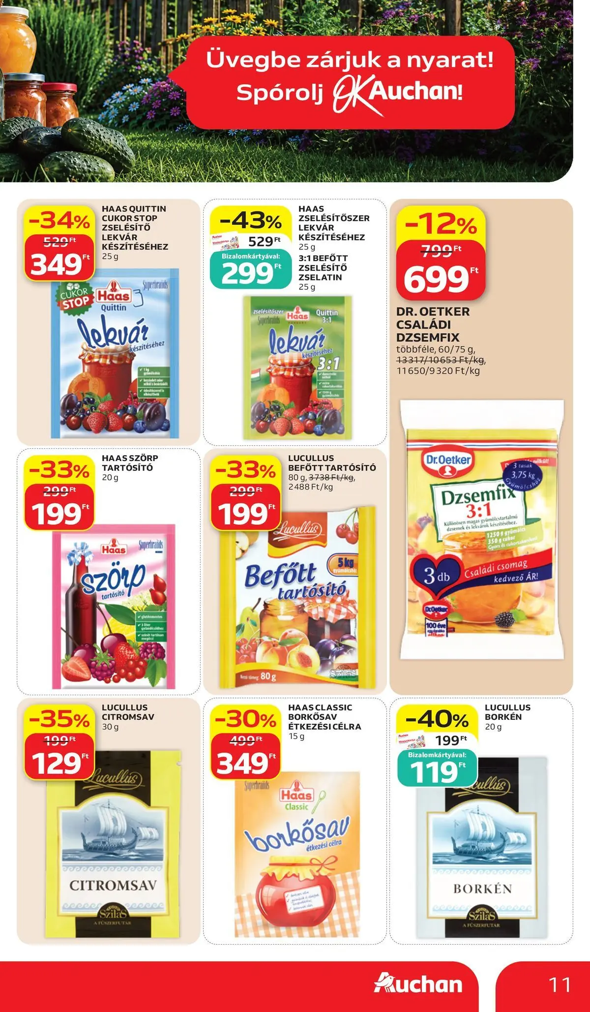 Auchan akciós újság Budapest - 2026.07.02. -tól/töl > akció, lapozható szórólap 🛍️ | Oldal: 11 | Termékek: Szörp, Lekvár, Dzsemfix, Cukor
