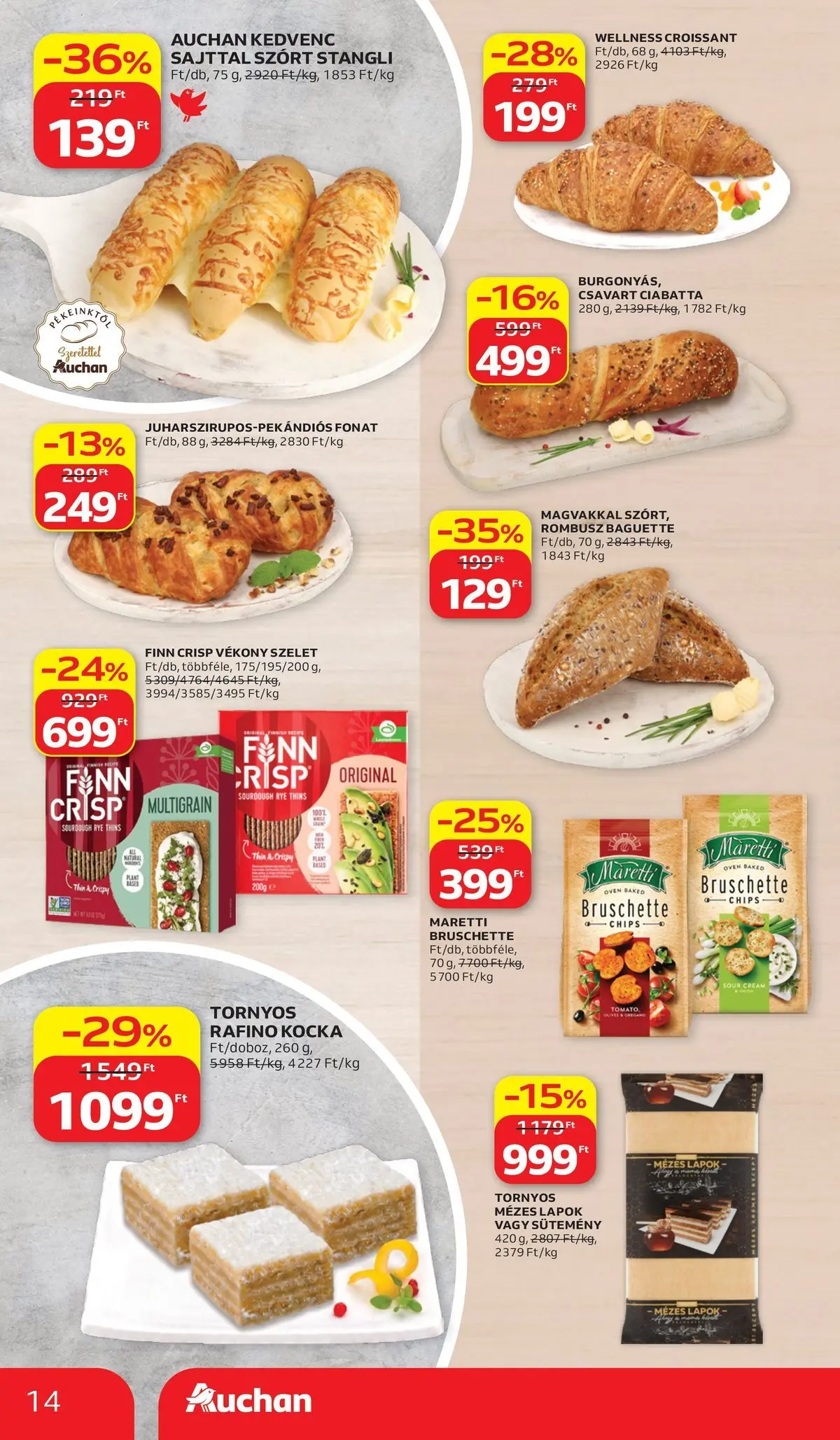 Auchan akciós újság Budapest - 2026.07.02. -tól/töl > akció, lapozható szórólap 🛍️ | Oldal: 14 | Termékek: Chips, Stangli, Ciabatta, Sütemény