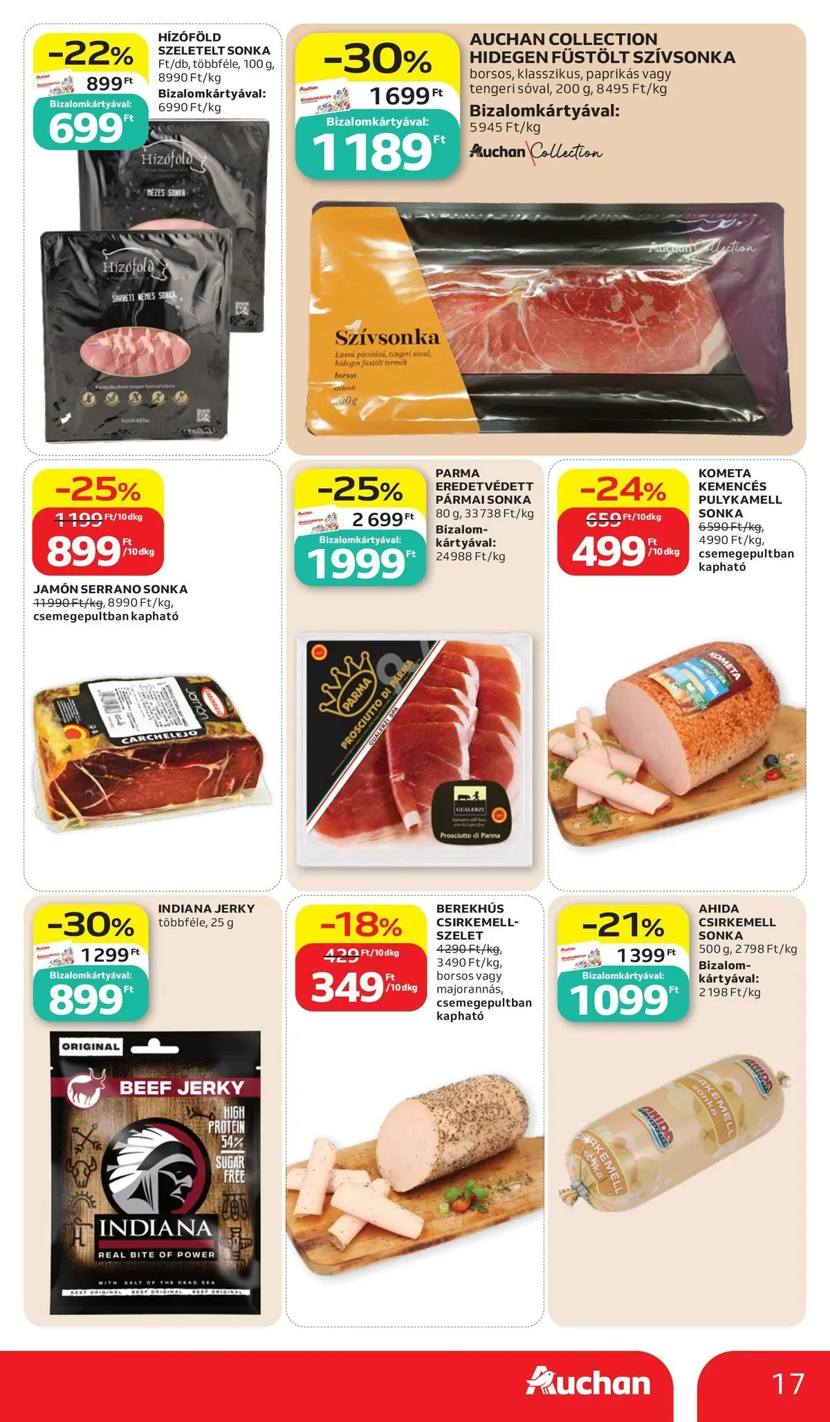 Auchan akciós újság Budapest - 2026.07.02. -tól/töl > akció, lapozható szórólap 🛍️ | Oldal: 17 | Termékek: Serrano sonka, Protein, Szívsonka, Csirkemell
