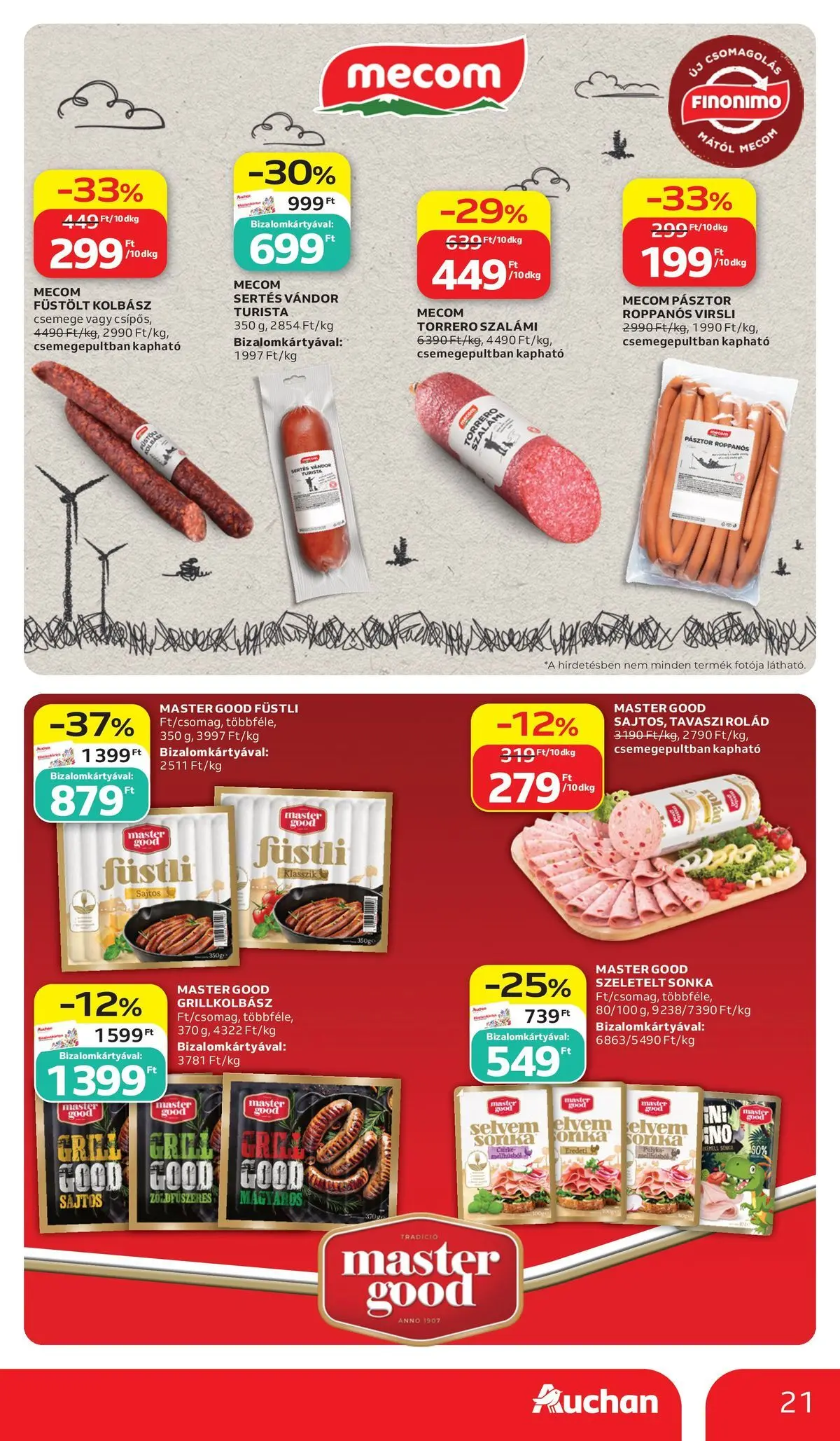 Auchan akciós újság Budapest - 2026.07.02. -tól/töl > akció, lapozható szórólap 🛍️ | Oldal: 21 | Termékek: Virsli, Kolbász, Grillkolbász, Sonka