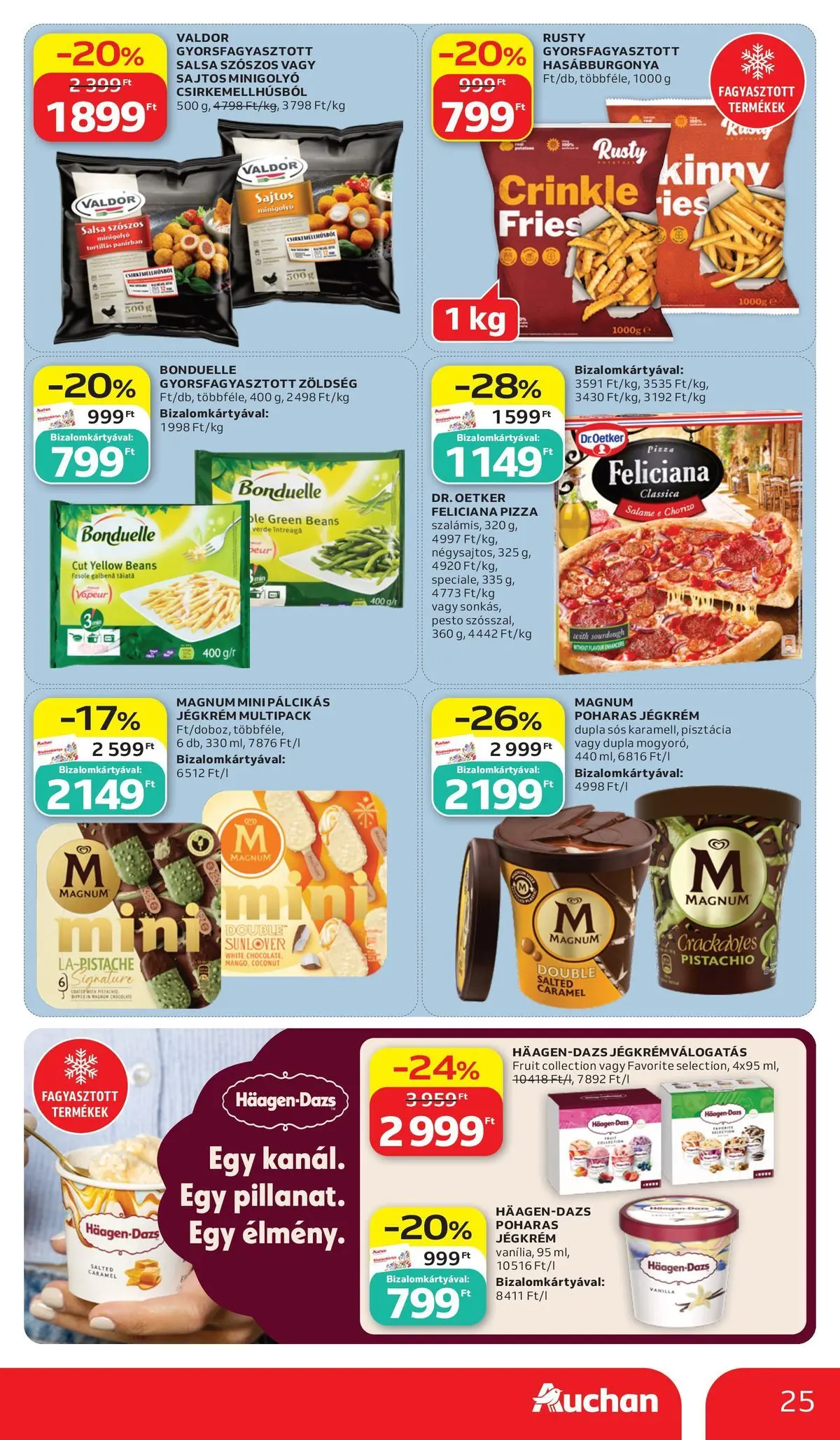 Auchan akciós újság Budapest - 2026.07.02. -tól/töl > akció, lapozható szórólap 🛍️ | Oldal: 25 | Termékek: Pesto, Magnum, Chorizo, Pizza