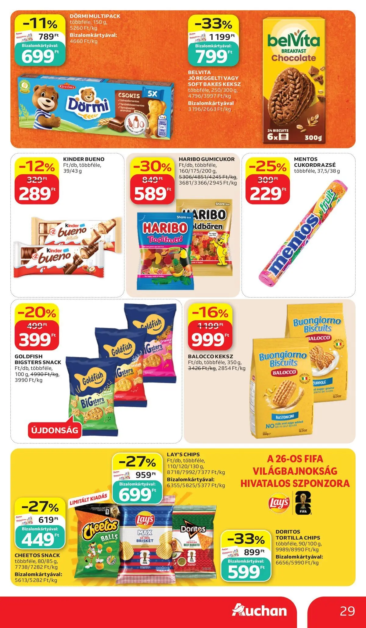 Auchan akciós újság Budapest - 2026.07.02. -tól/töl > akció, lapozható szórólap 🛍️ | Oldal: 29 | Termékek: Chips, Tortilla, Gumicukor, Cheetos
