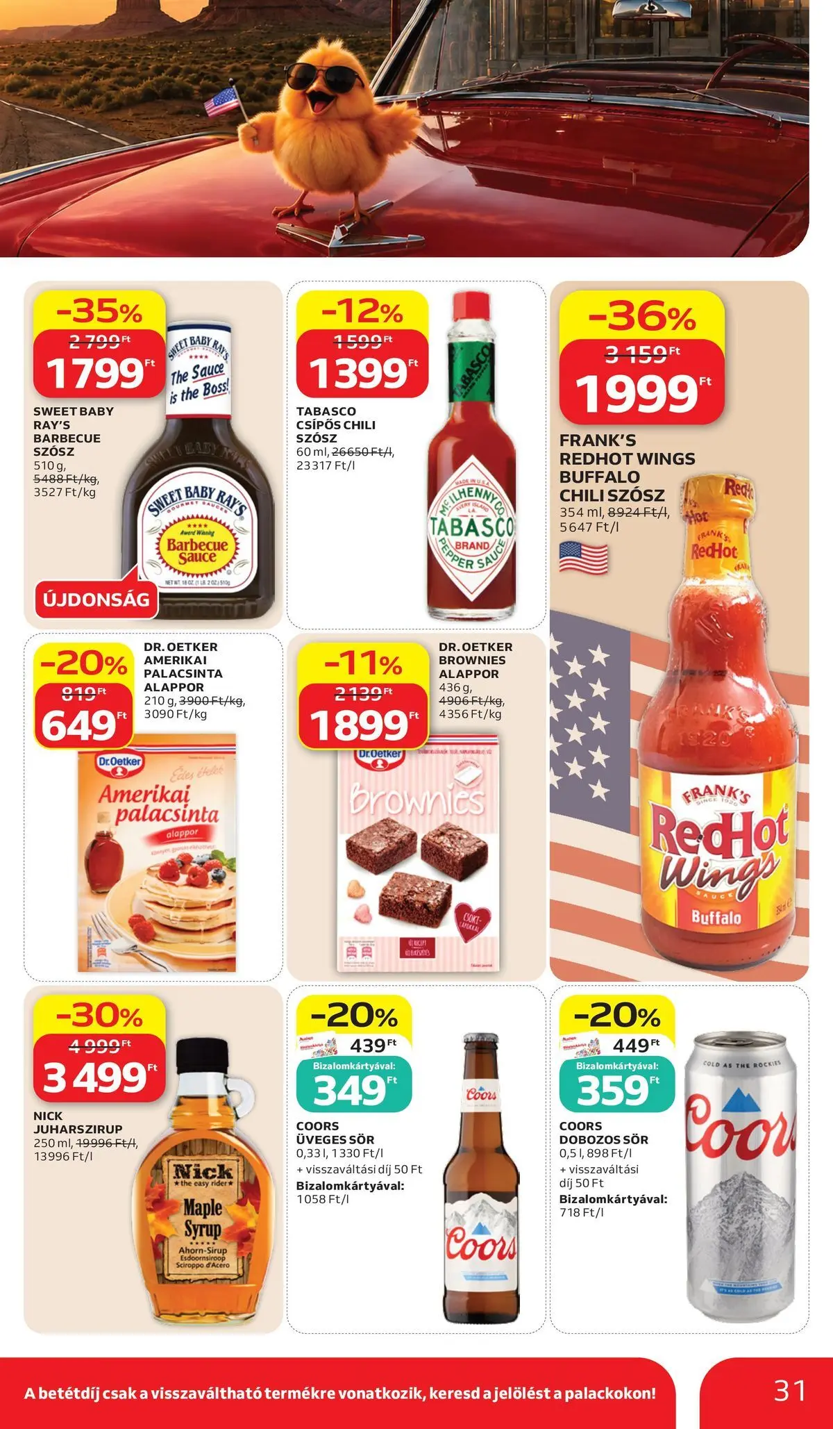 Auchan akciós újság Budapest - 2026.07.02. -tól/töl > akció, lapozható szórólap 🛍️ | Oldal: 31 | Termékek: Sör, Chili szósz, Szósz, Juharszirup