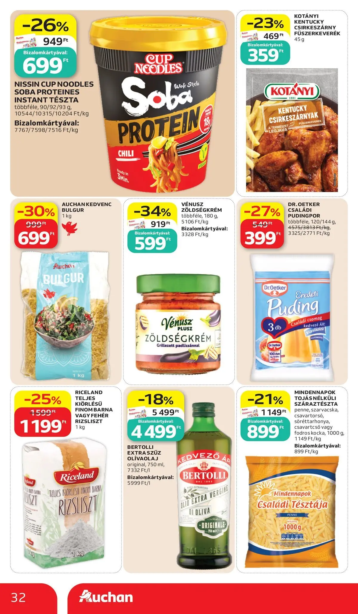 Auchan akciós újság Budapest - 2026.07.02. -tól/töl > akció, lapozható szórólap 🛍️ | Oldal: 32 | Termékek: Puding, Penne, Bulgur, Olívaolaj
