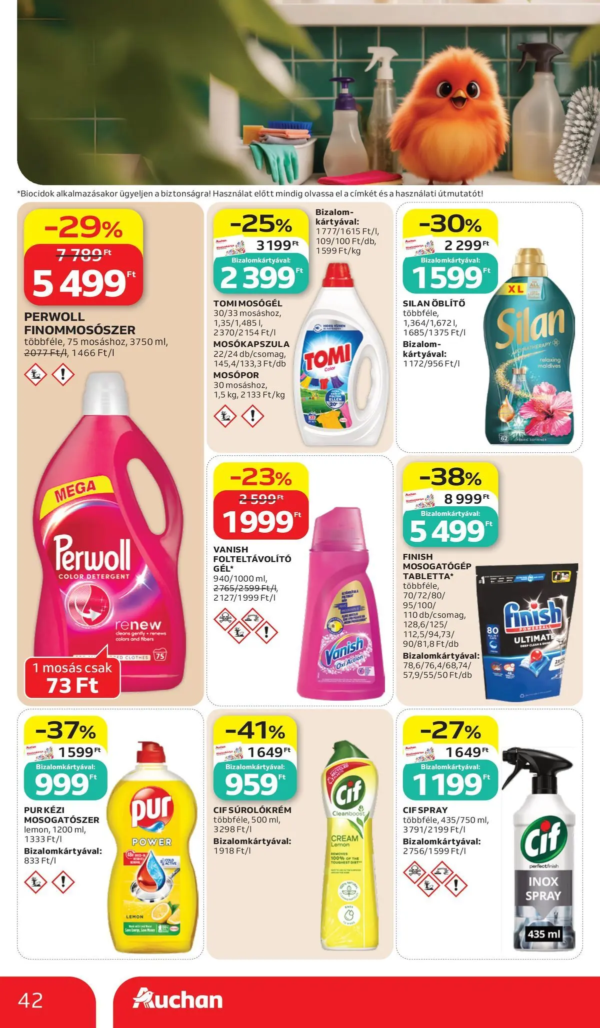 Auchan akciós újság Budapest - 2026.07.02. -tól/töl > akció, lapozható szórólap 🛍️ | Oldal: 42 | Termékek: Perwoll, Öblítő, Folteltávolító, Mosópor