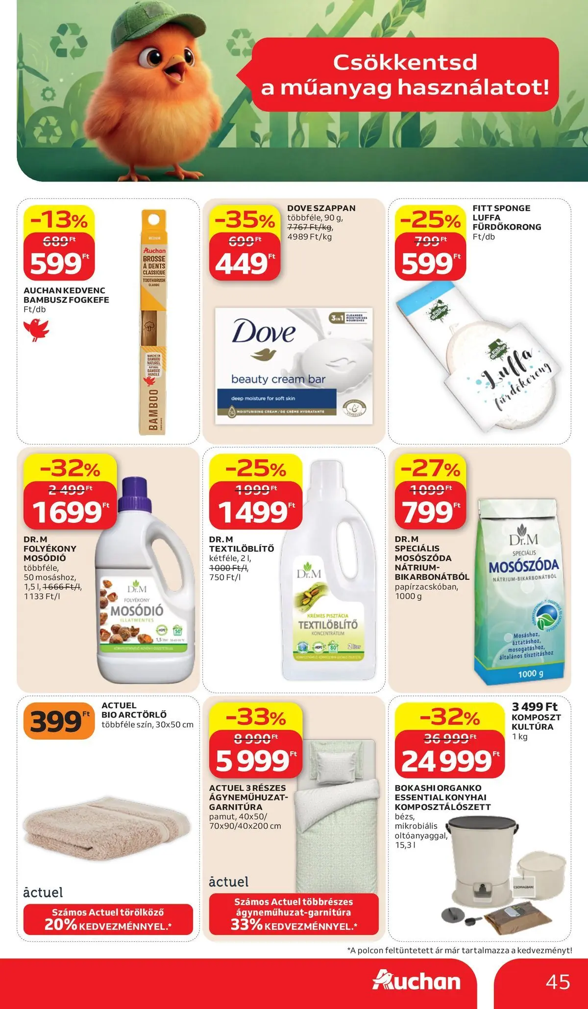 Auchan akciós újság Budapest - 2026.07.02. -tól/töl > akció, lapozható szórólap 🛍️ | Oldal: 45 | Termékek: Pisztácia, Ágyneműhuzat, Szappan, Fogkefe