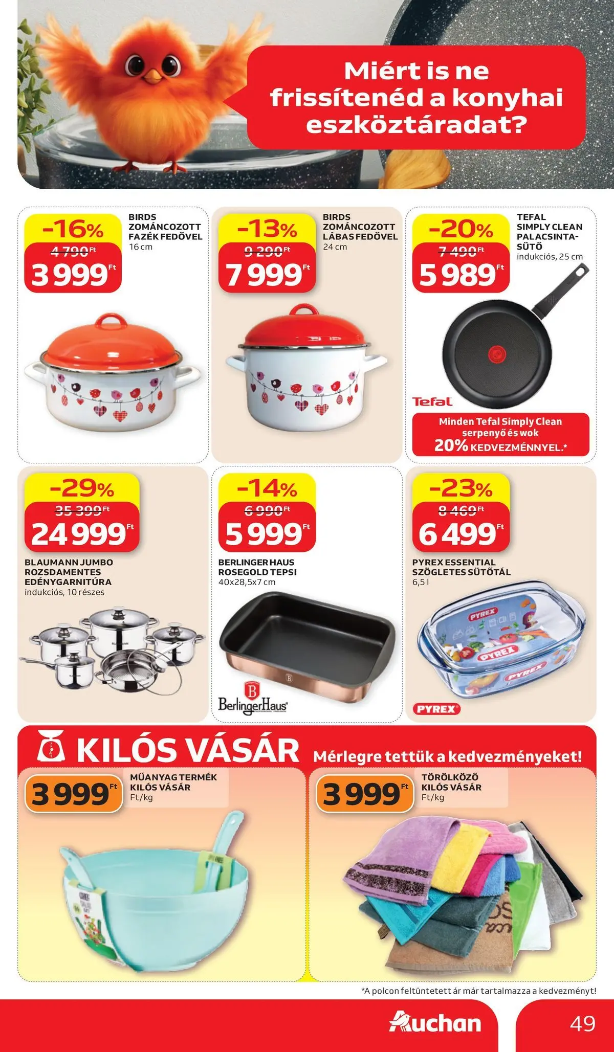 Auchan akciós újság Budapest - 2026.07.02. -tól/töl > akció, lapozható szórólap 🛍️ | Oldal: 49 | Termékek: Törölköző, Sütő, Tefal, Serpenyő