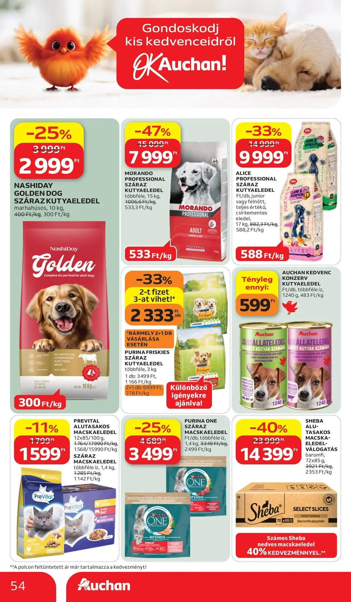 Auchan akciós újság Budapest - 2026.07.02. -tól/töl > akció, lapozható szórólap 🛍️ | Oldal: 54 | Termékek: Macskaeledel, Kutyaeledel, Purina one