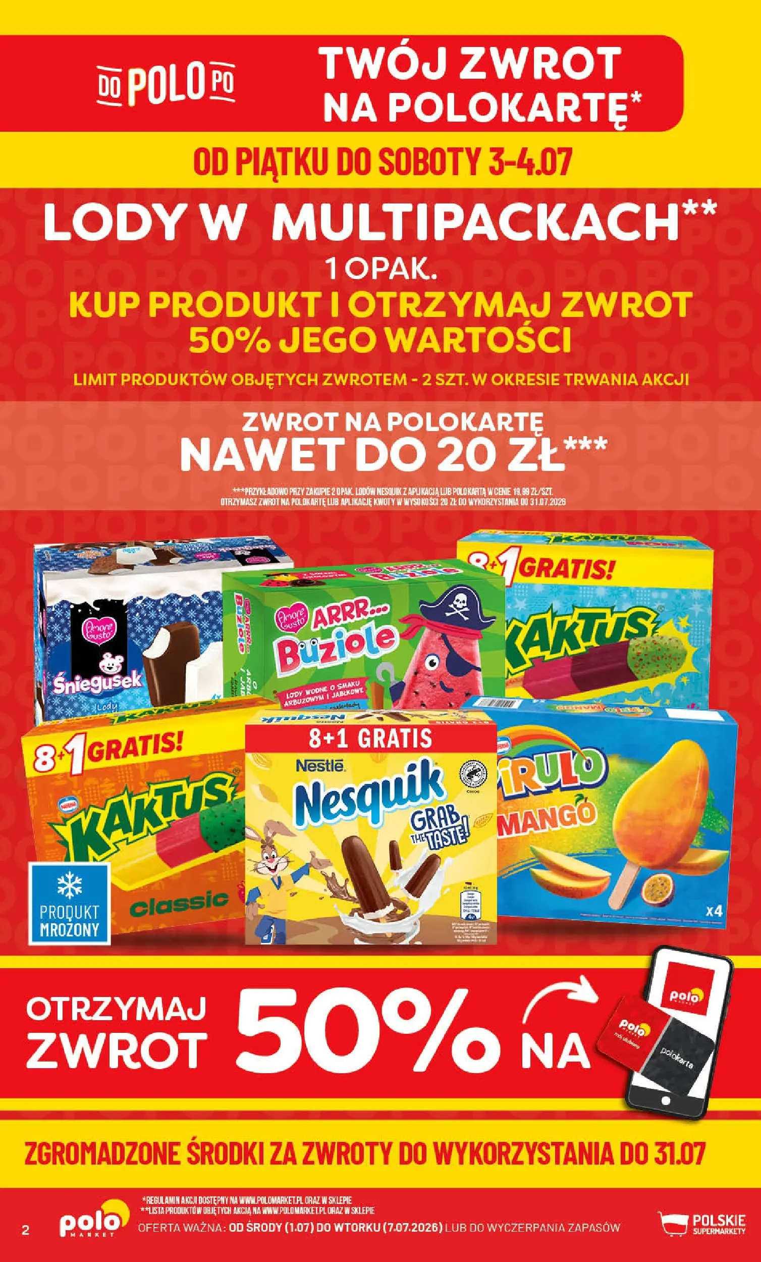 Nowa POLOmarket gazetka od jutra 01.07.2026 | Strona: 2 | Produkty: Mango, Karta, Lody