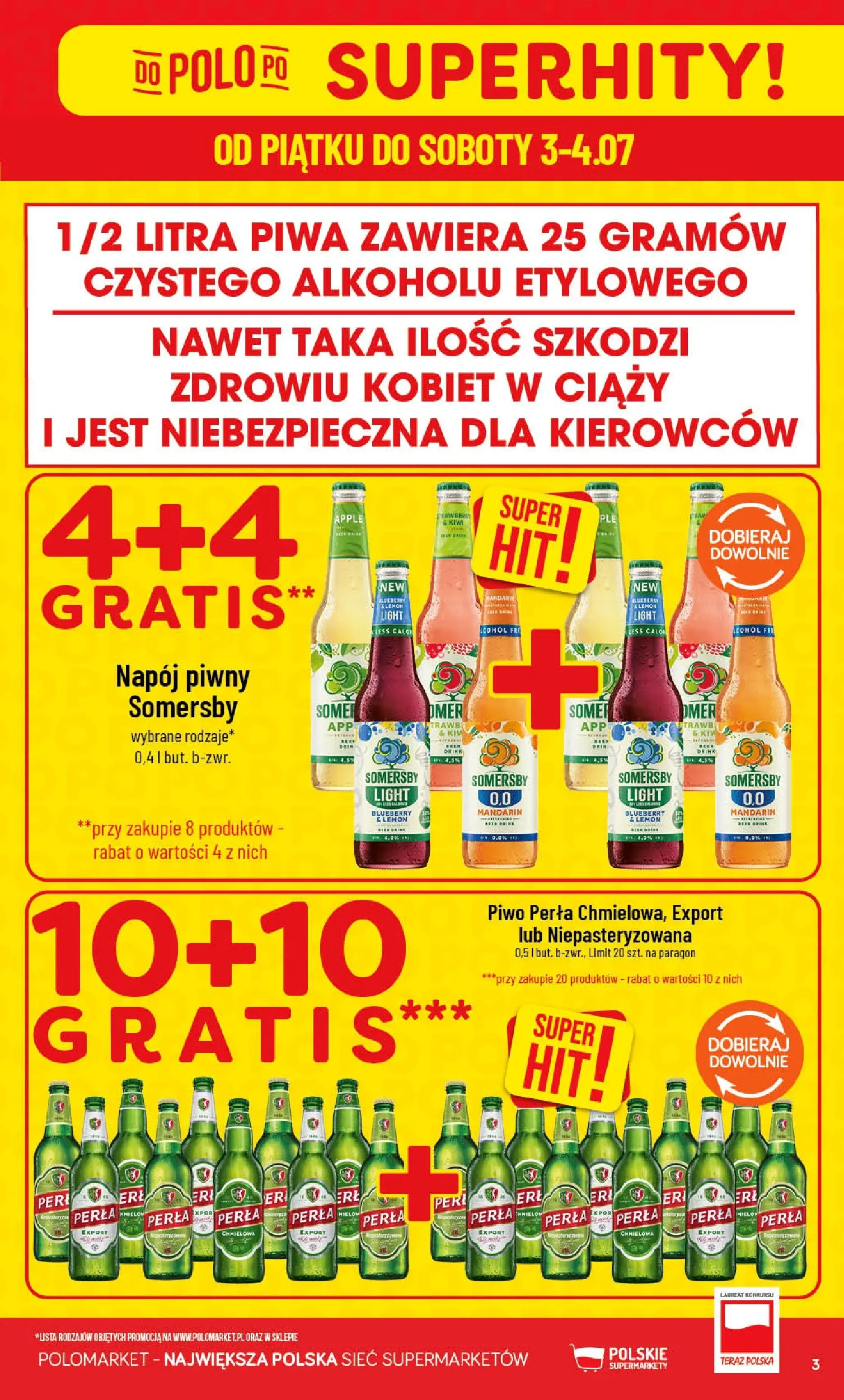 Nowa POLOmarket gazetka od jutra 01.07.2026 | Strona: 3 | Produkty: Piwo perła, Piwo, Somersby, Kiwi