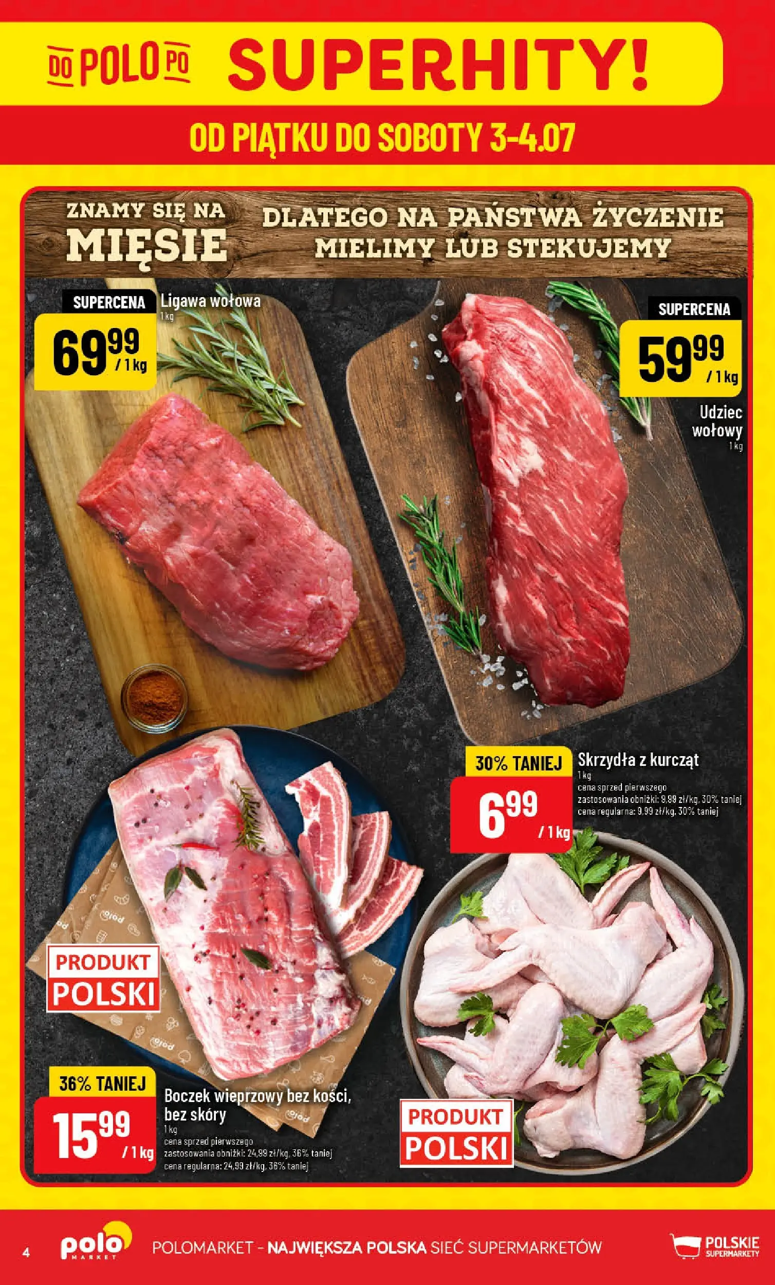 Nowa POLOmarket gazetka od jutra 01.07.2026 | Strona: 4 | Produkty: Boczek wieprzowy, Boczek