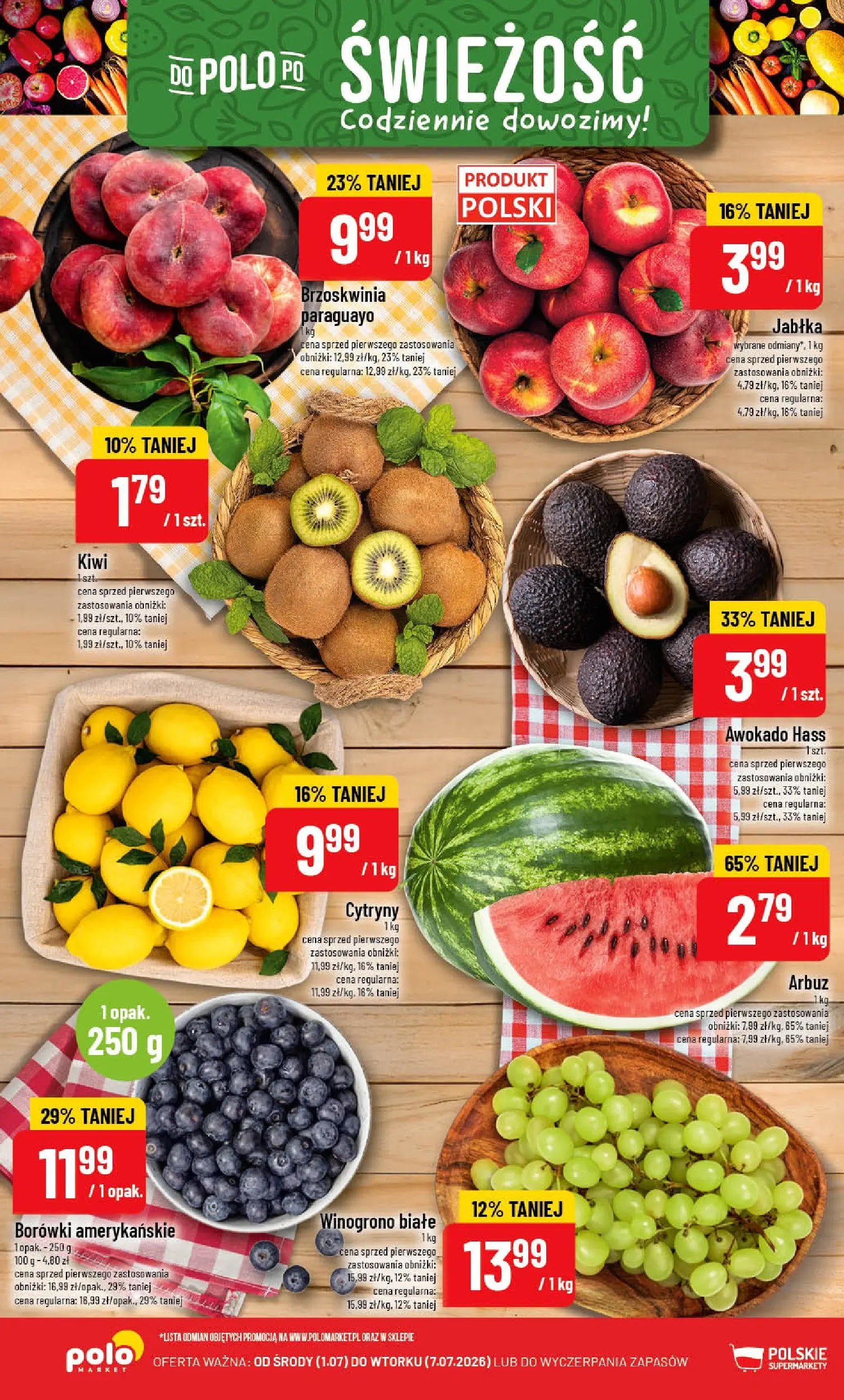 Nowa POLOmarket gazetka od jutra 01.07.2026 | Strona: 8 | Produkty: Brzoskwinia, Winogrono, Cytryny, Awokado
