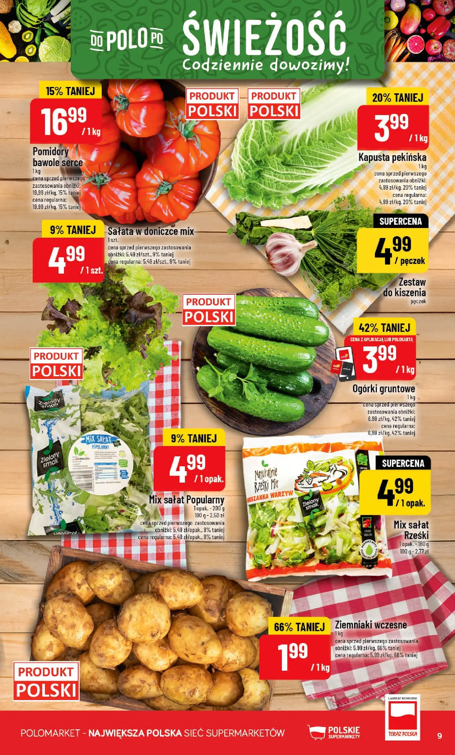 Nowa POLOmarket gazetka od jutra 01.07.2026 | Strona: 9 | Produkty: Kapusta, Kapusta pekińska, Mix sałat, Ogórki gruntowe