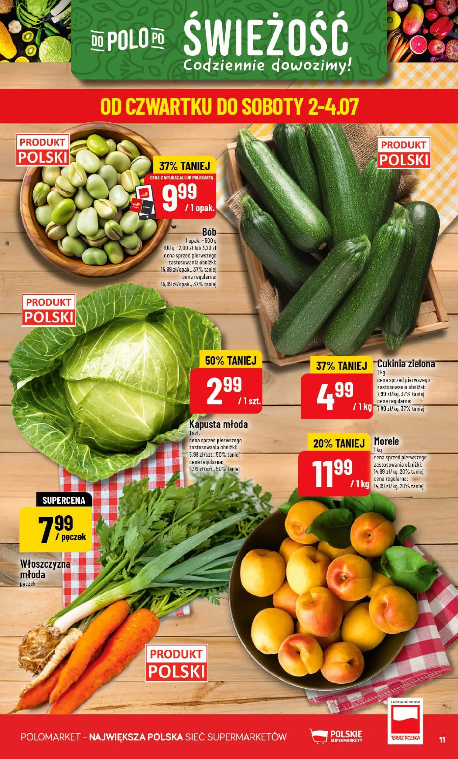 Nowa POLOmarket gazetka od jutra 01.07.2026 | Strona: 11 | Produkty: Kapusta, Cukinia, Morele