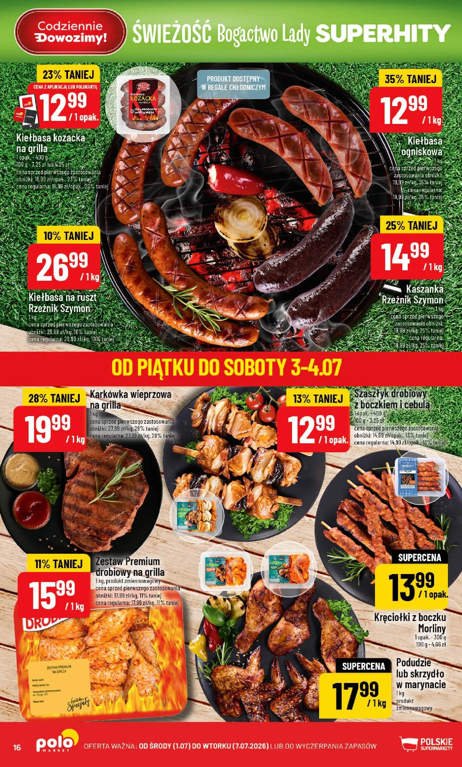 Nowa POLOmarket gazetka od jutra 01.07.2026 | Strona: 16 | Produkty: Kiełbasa, Karkówka, Karkówka wieprzowa, Ruszt