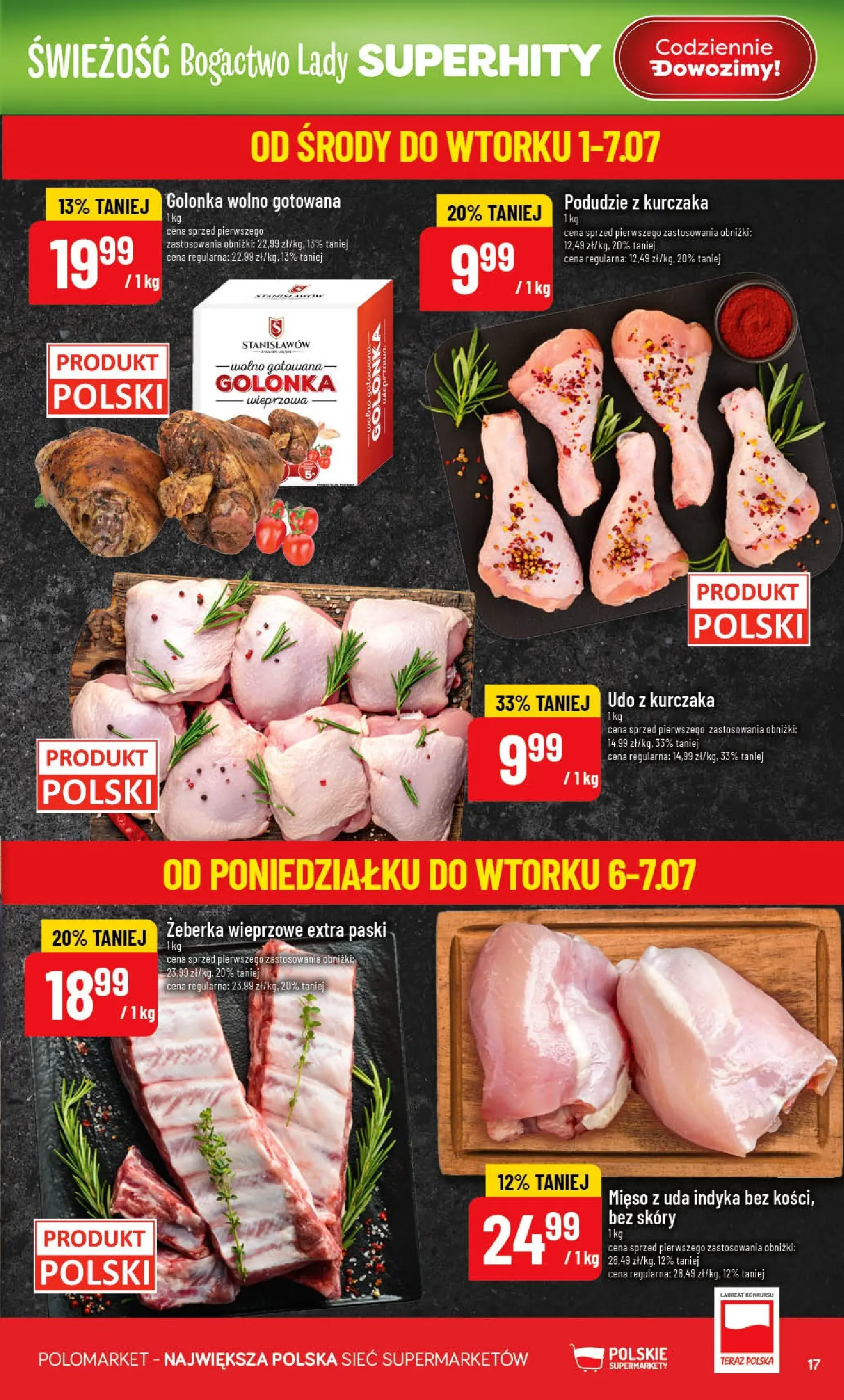 Nowa POLOmarket gazetka od jutra 01.07.2026 | Strona: 17 | Produkty: Mięso, Podudzie z kurczaka, Golonka wieprzowa