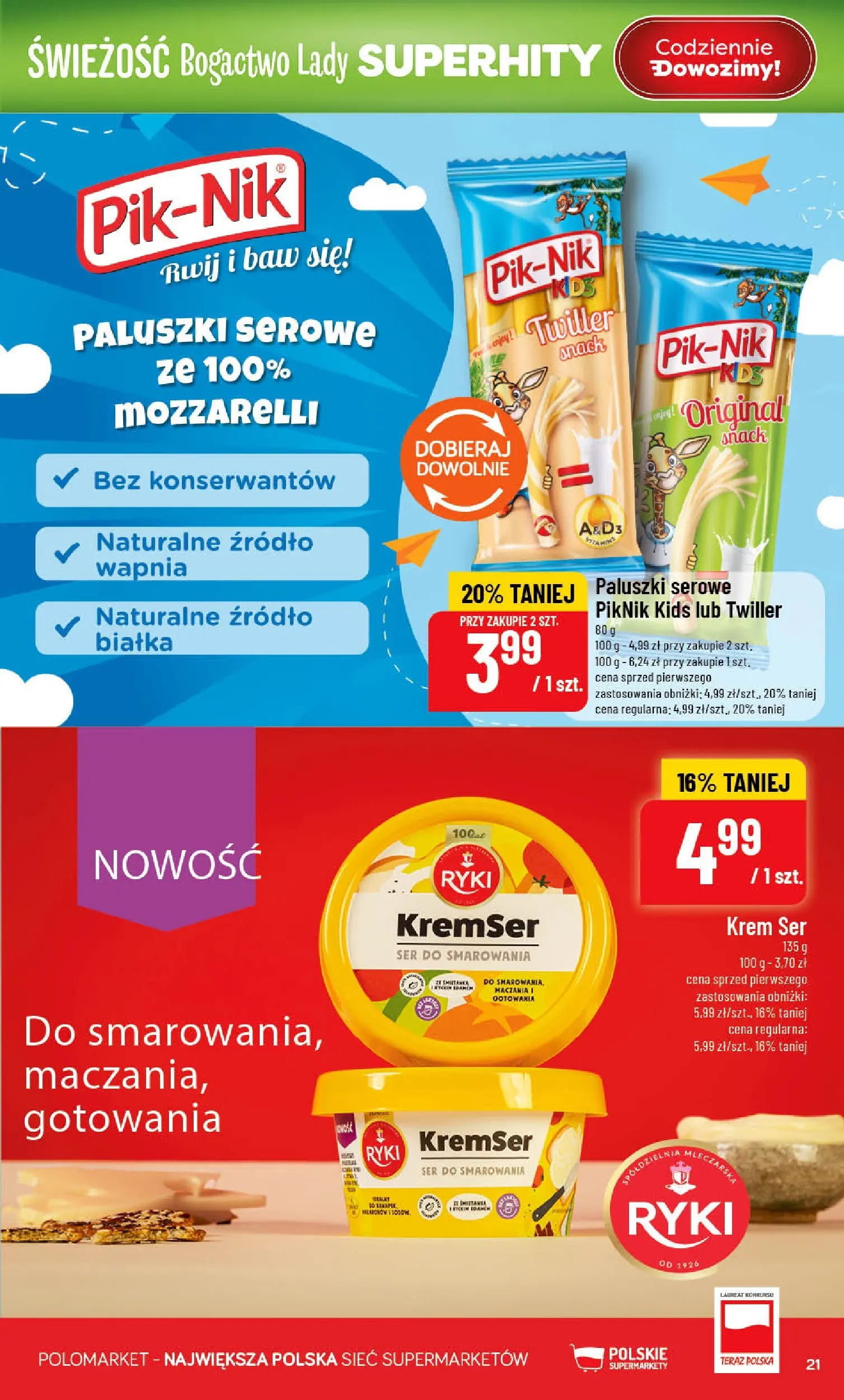 Nowa POLOmarket gazetka od jutra 01.07.2026 | Strona: 21 | Produkty: Paluszki, Ser, Krem, Paluszki serowe