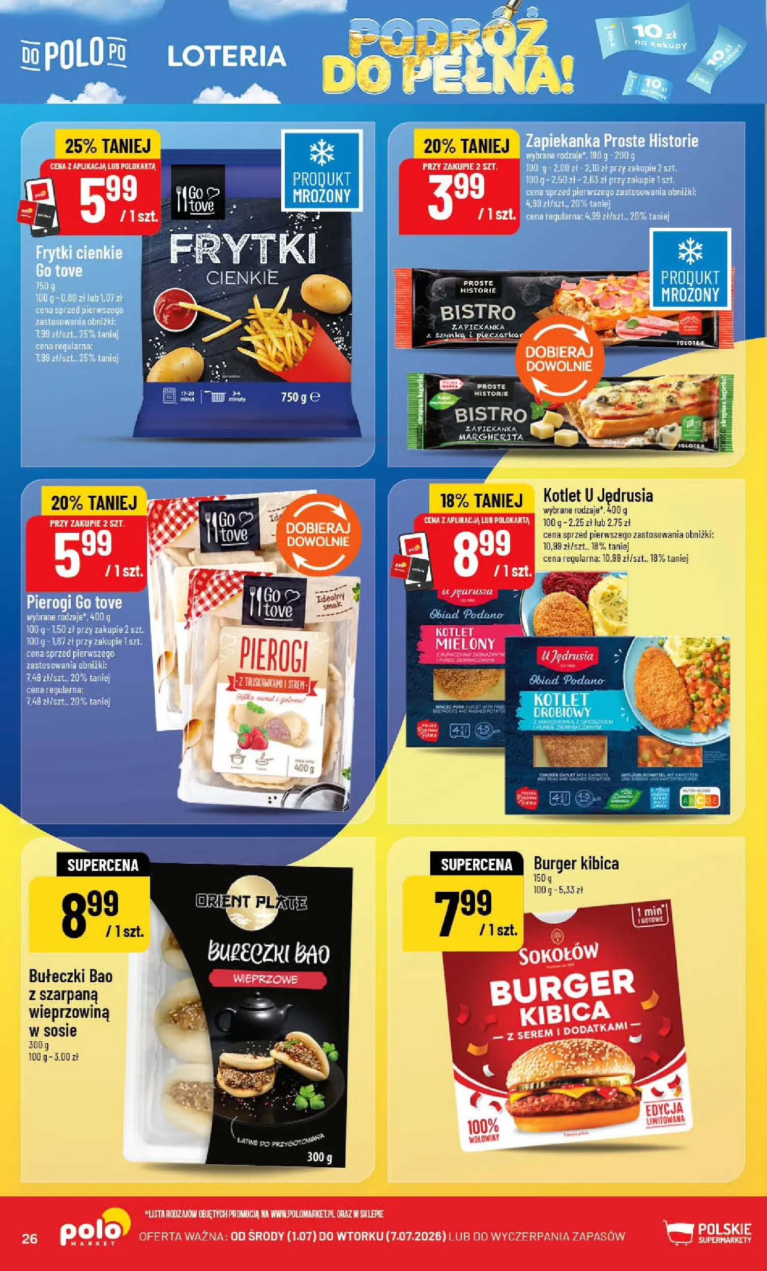 Nowa POLOmarket gazetka od jutra 01.07.2026 | Strona: 26 | Produkty: Pierogi, Zapiekanka, Wieprzowina, Frytki