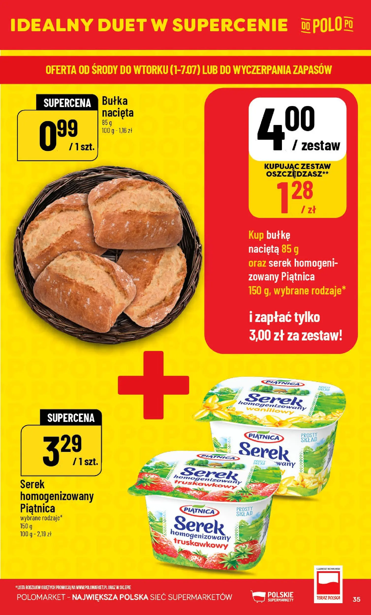 Nowa POLOmarket gazetka od jutra 01.07.2026 | Strona: 35 | Produkty: Serek homogenizowany waniliowy, Serek homogenizowany, Serek, Bułka