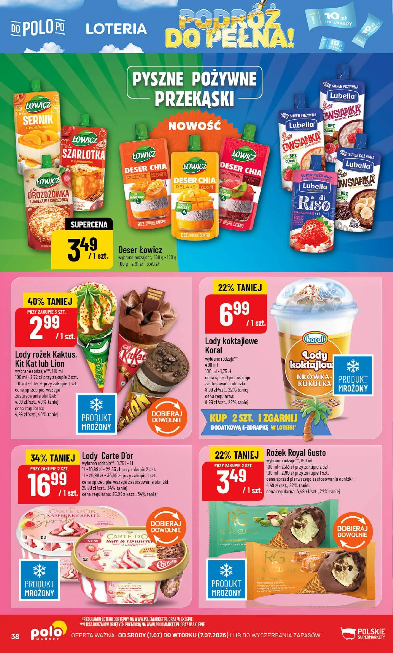 Nowa POLOmarket gazetka od jutra 01.07.2026 | Strona: 38 | Produkty: Owsianka, Krowka, Lody