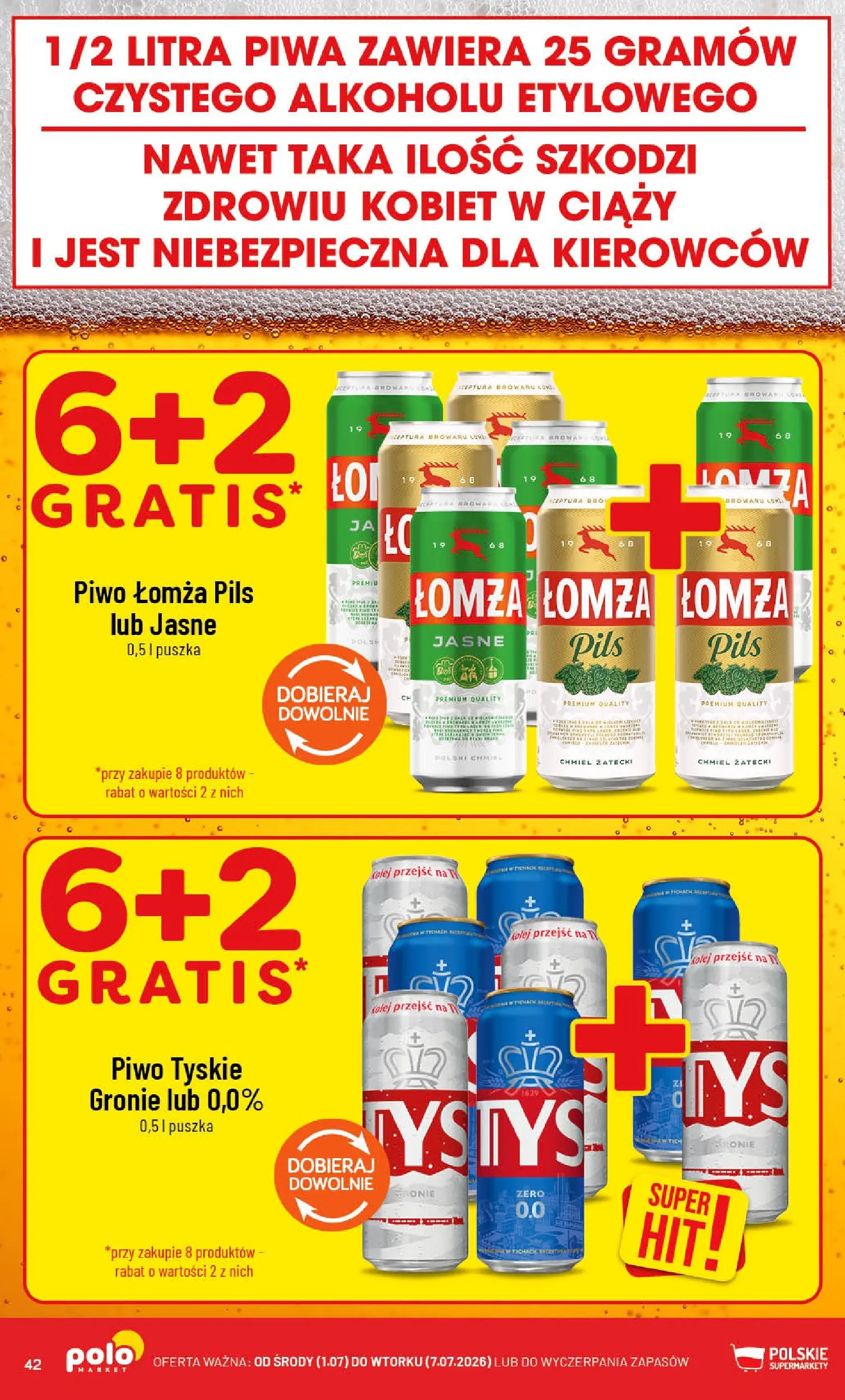 Nowa POLOmarket gazetka od jutra 01.07.2026 | Strona: 42 | Produkty: Tyskie, Olej, Piwo