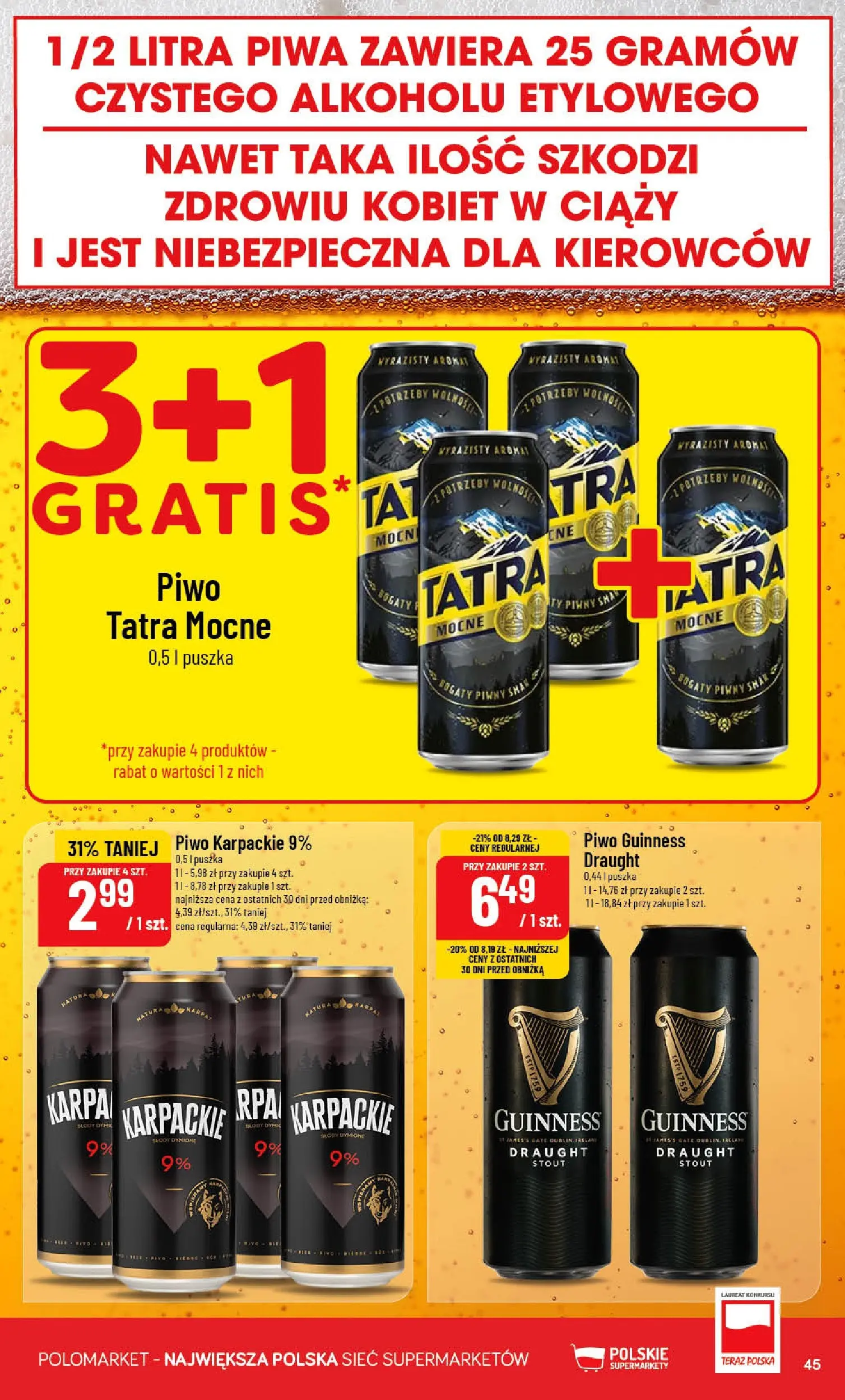 Nowa POLOmarket gazetka od jutra 01.07.2026 | Strona: 45 | Produkty: Piwo Guinness, Guinness, Piwo