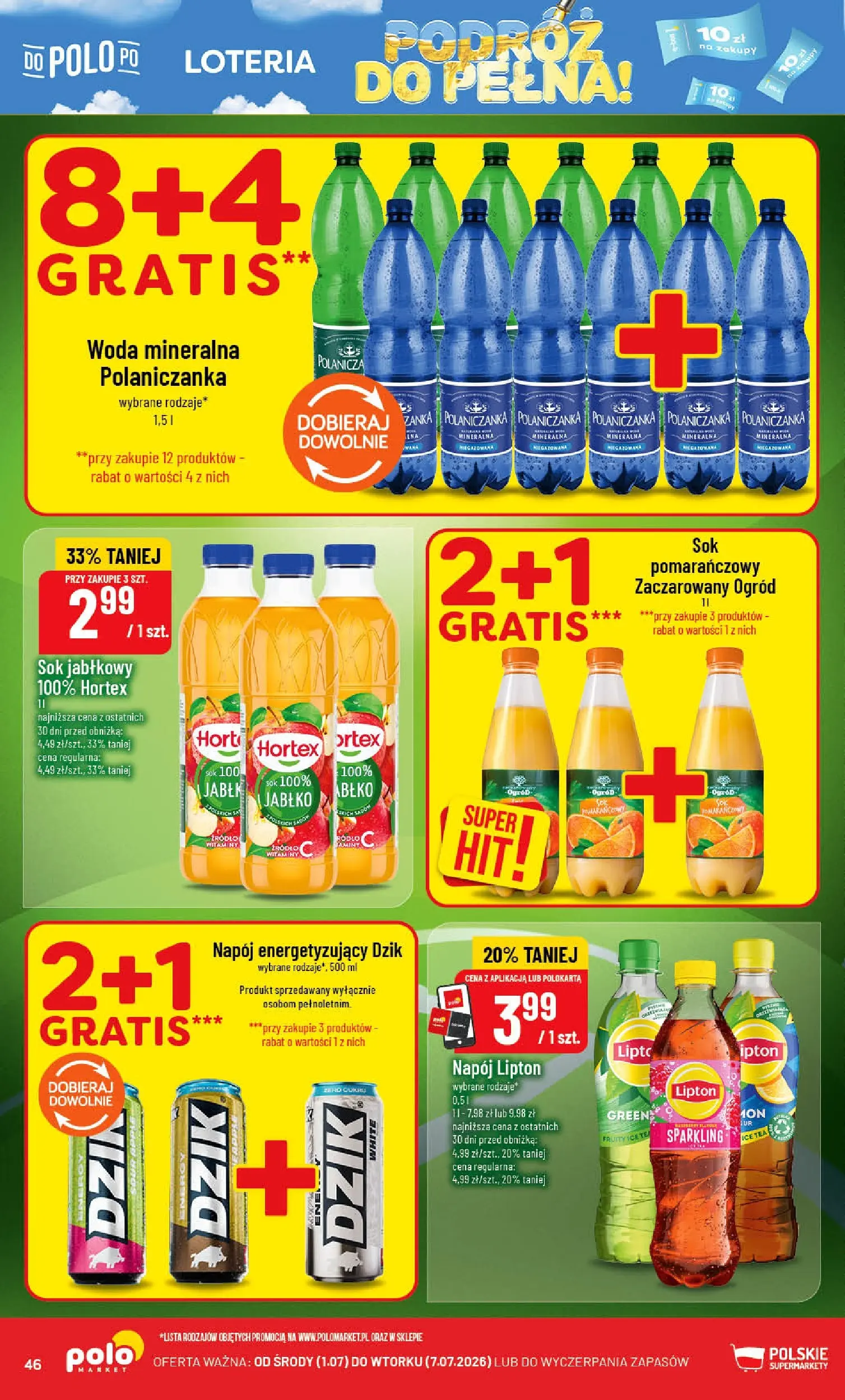 Nowa POLOmarket gazetka od jutra 01.07.2026 | Strona: 46 | Produkty: Ice Tea, Sok jabłkowy, Sok, Woda