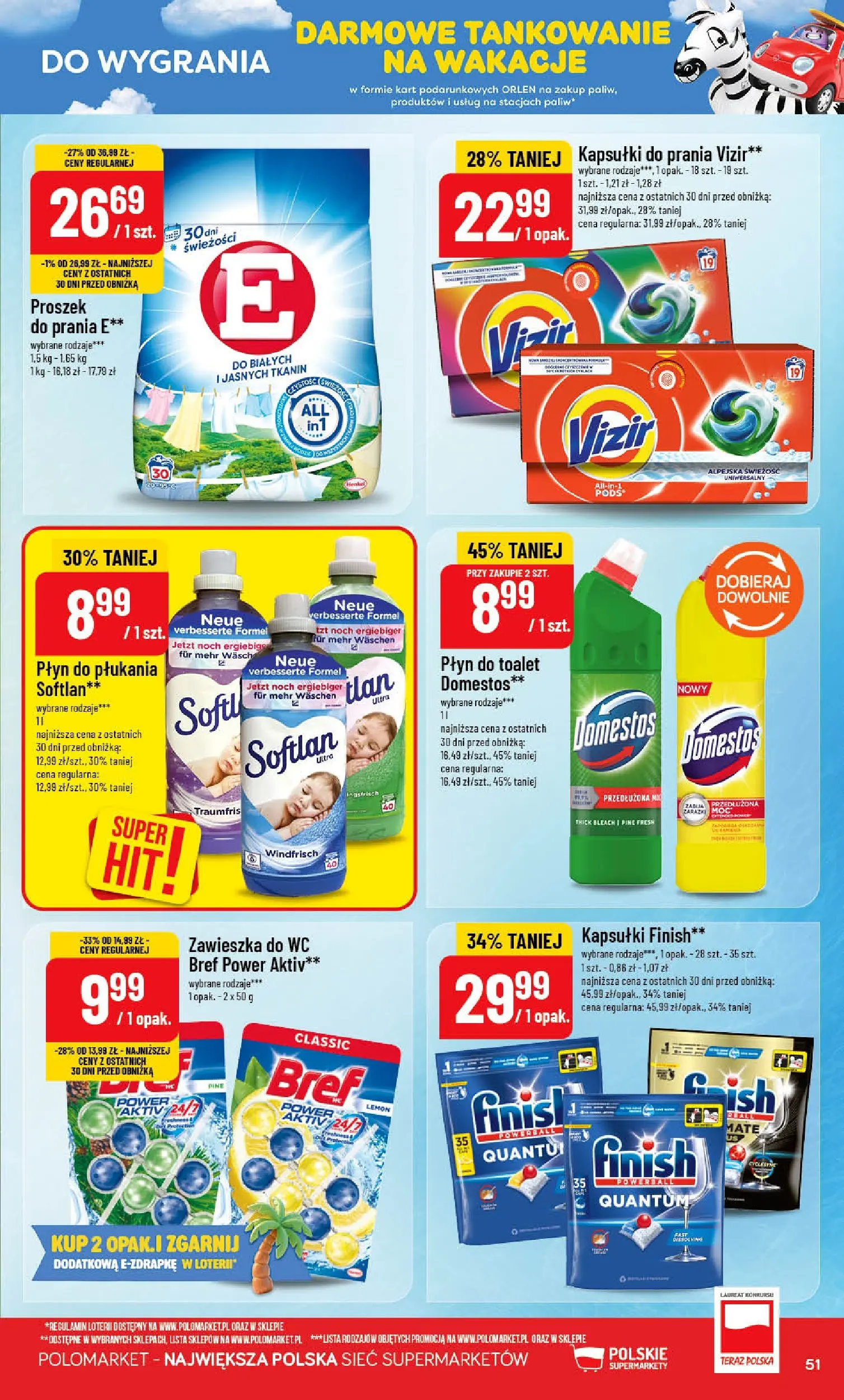 Nowa POLOmarket gazetka od jutra 01.07.2026 | Strona: 51 | Produkty: Domestos, Kapsułki do prania, Finish, Proszek do prania