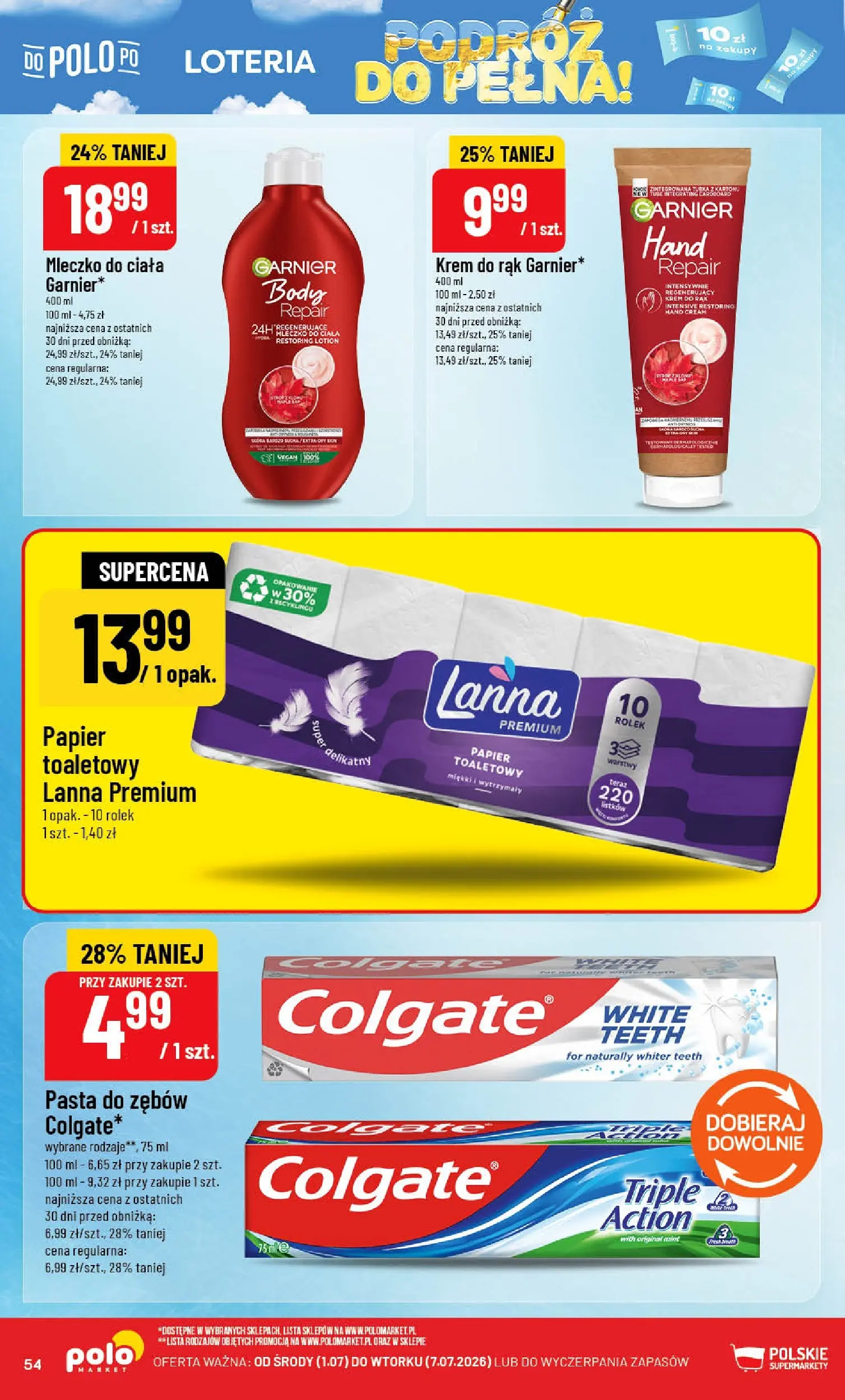 Nowa POLOmarket gazetka od jutra 01.07.2026 | Strona: 54 | Produkty: Papier toaletowy, Krem do rąk, Pasta do zębów, Lotion