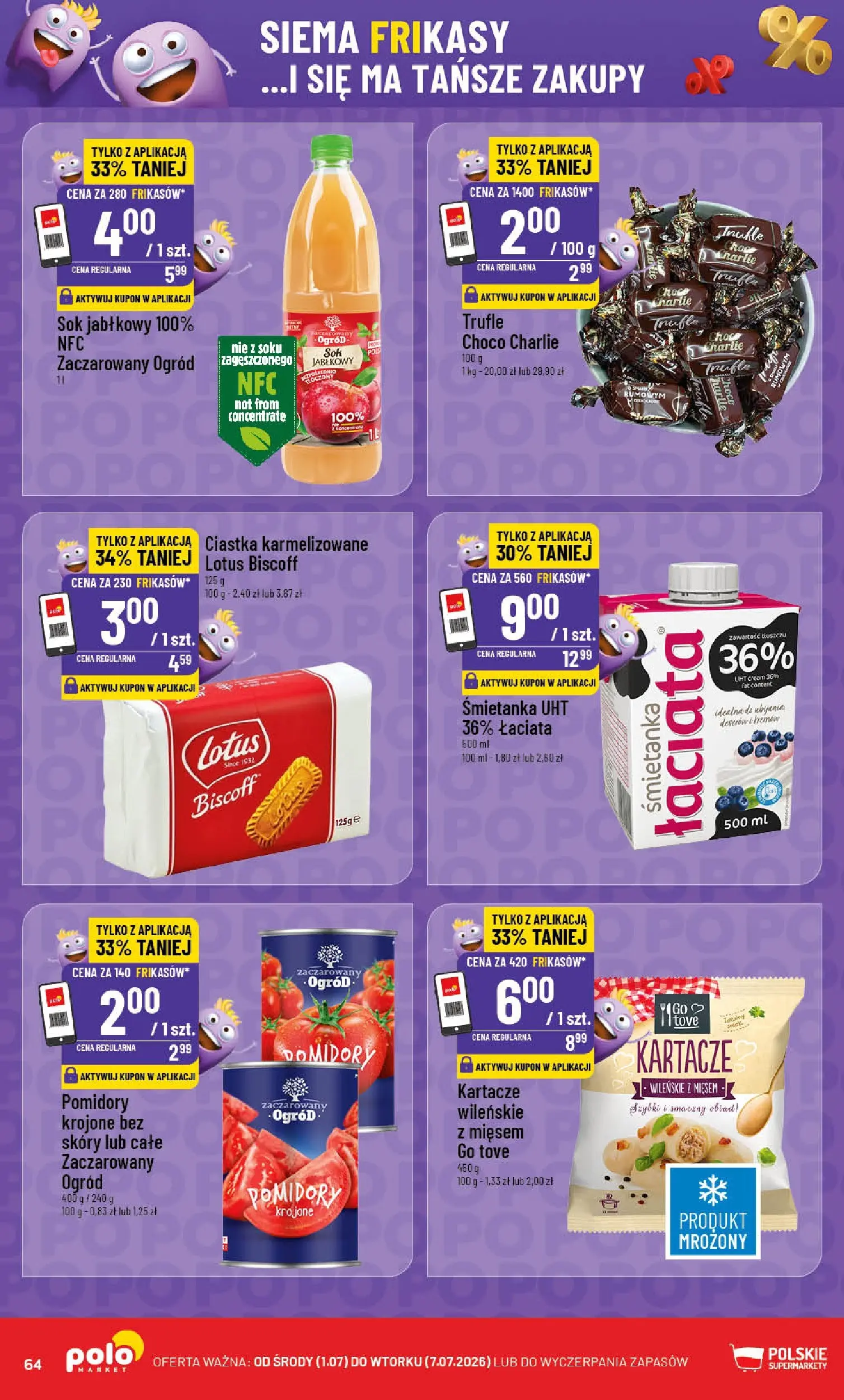 Nowa POLOmarket gazetka od jutra 01.07.2026 | Strona: 64 | Produkty: Sok jabłkowy, Sok, Pomidory, Ciastka