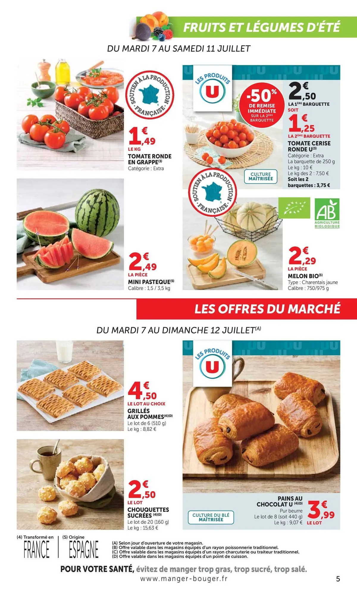 Offres - Catalogue U EXPRESS 【Juillet】 | Page: 5 | Produits: Melon, Poissonnerie, Tomate cerise, Beurre