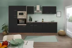 K&uuml;chenzeile mit Ger&auml;ten Eiche farben/Schwarz B: ca. 330 cm