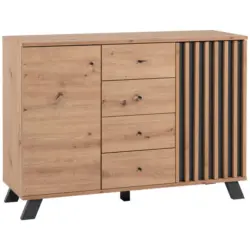 Kommode mit Einlegeb&ouml;den 118 cm Medan Anthrazit/Eiche Dekor